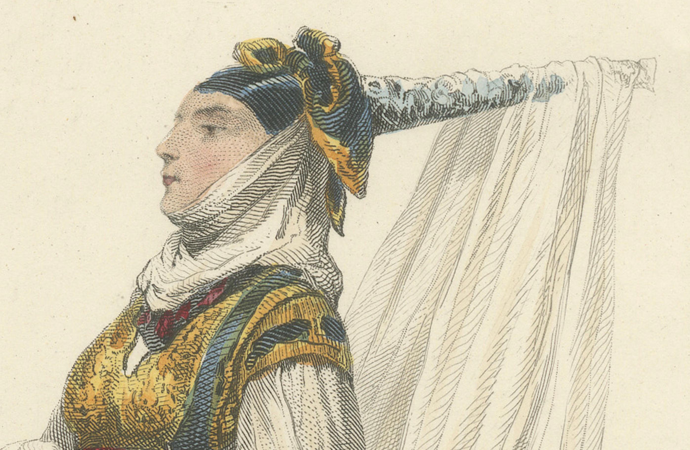 19th Century Jewish Bride Print Algeria 1853 by Compte-Calix – Hand-Colored Lithograph For Sale