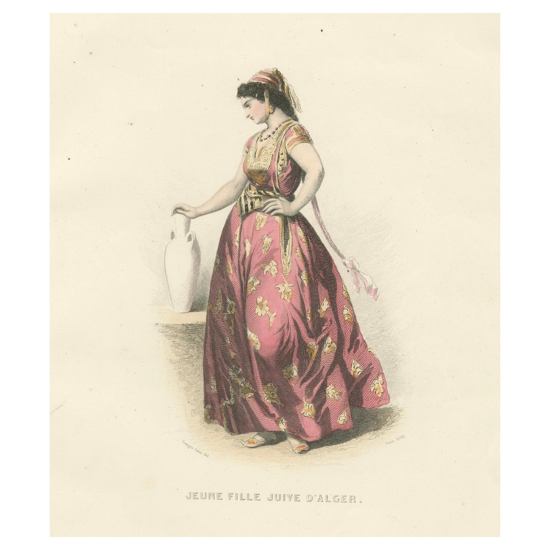Jewish Girl Print Algiers Algeria 1853 by Compte-Calix – Hand-Colored Lithograph
