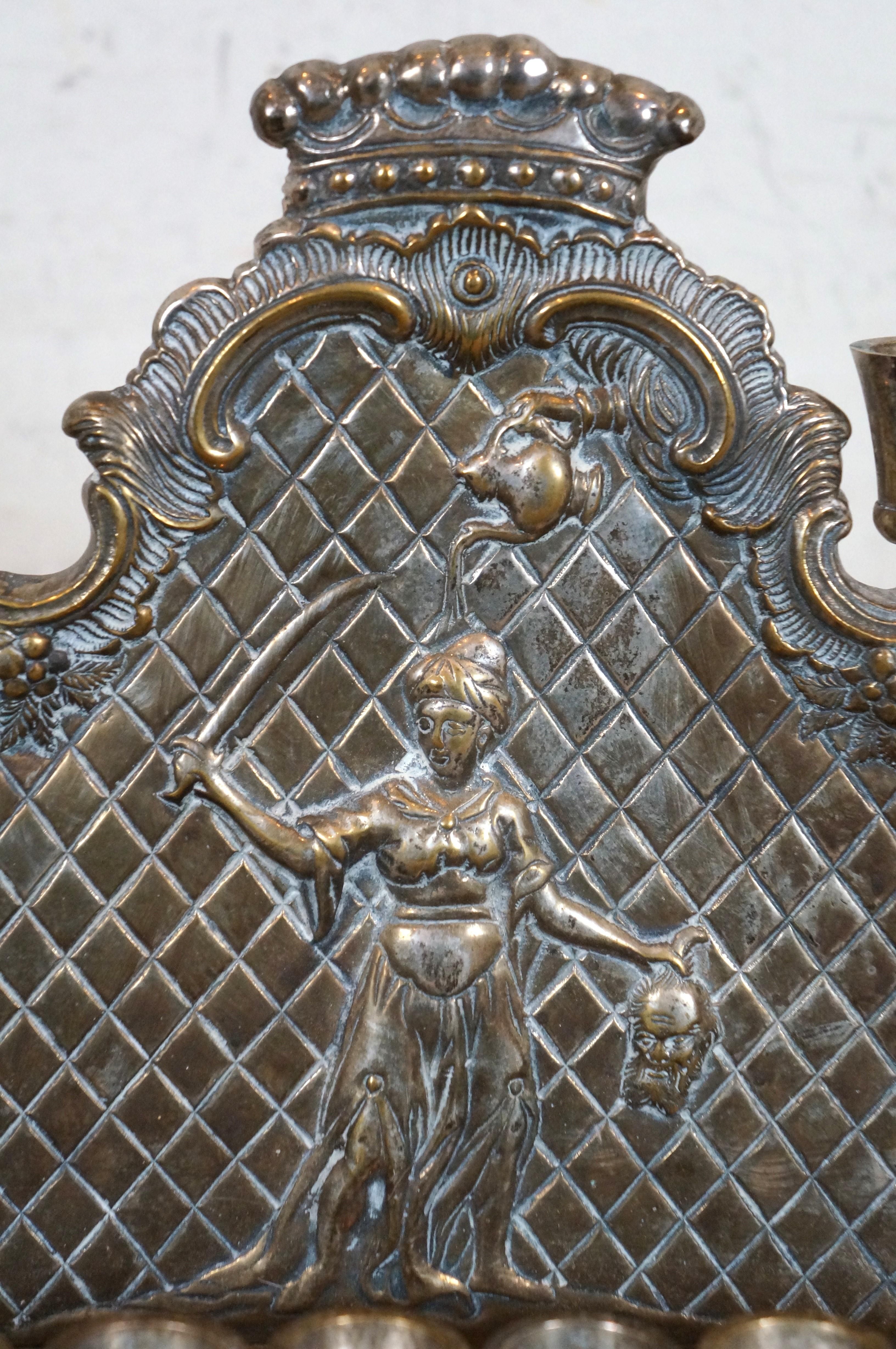 Jewish Museum Silver Plate Menorah Judith Holding Head of Holofernes Judaica For Sale 5