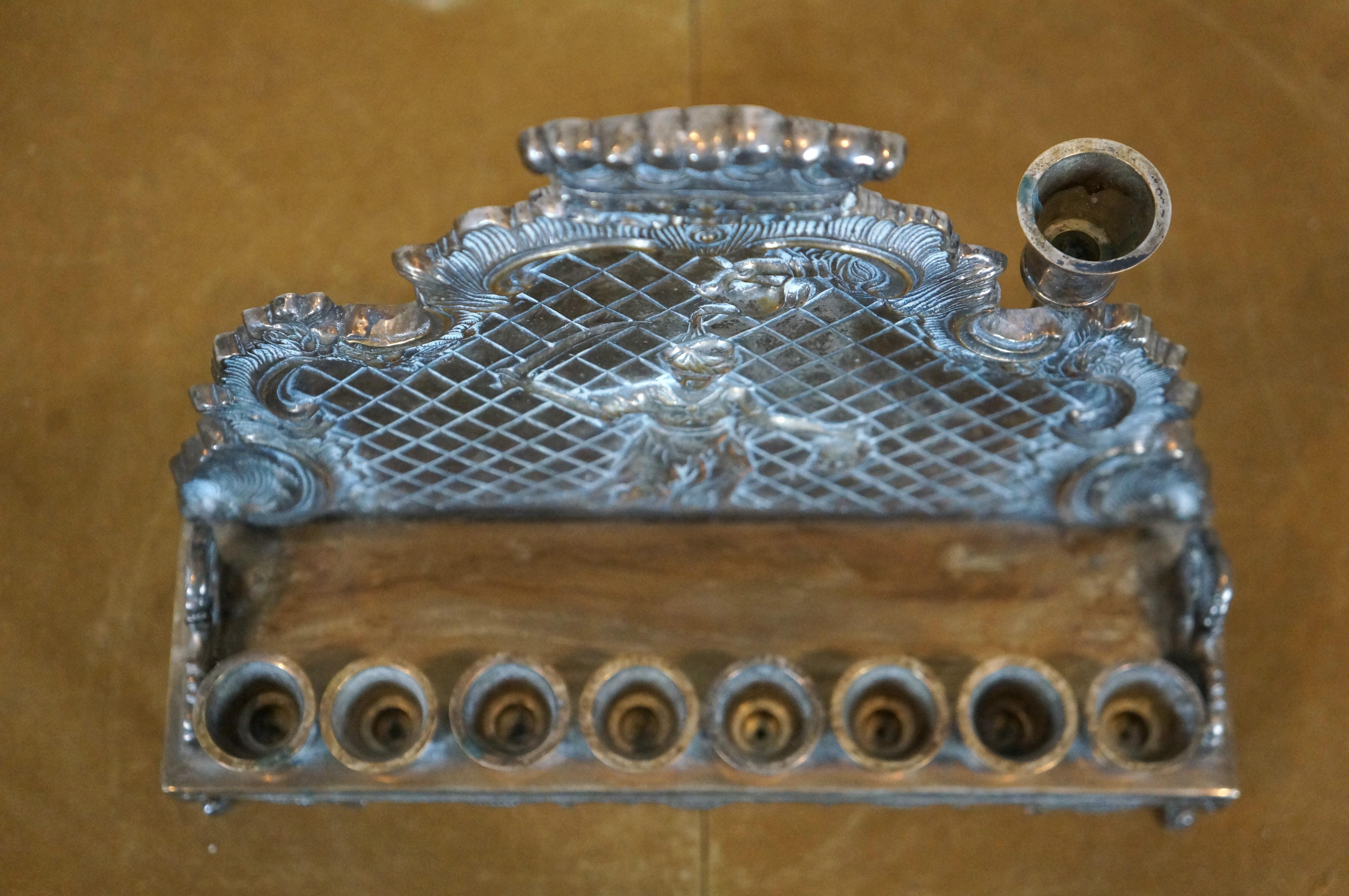 Jewish Museum Silver Plate Menorah Judith Holding Head of Holofernes Judaica For Sale 3