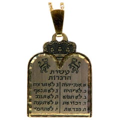 Jewish Religious Charm Ten Commandments Necklace 14 Karat