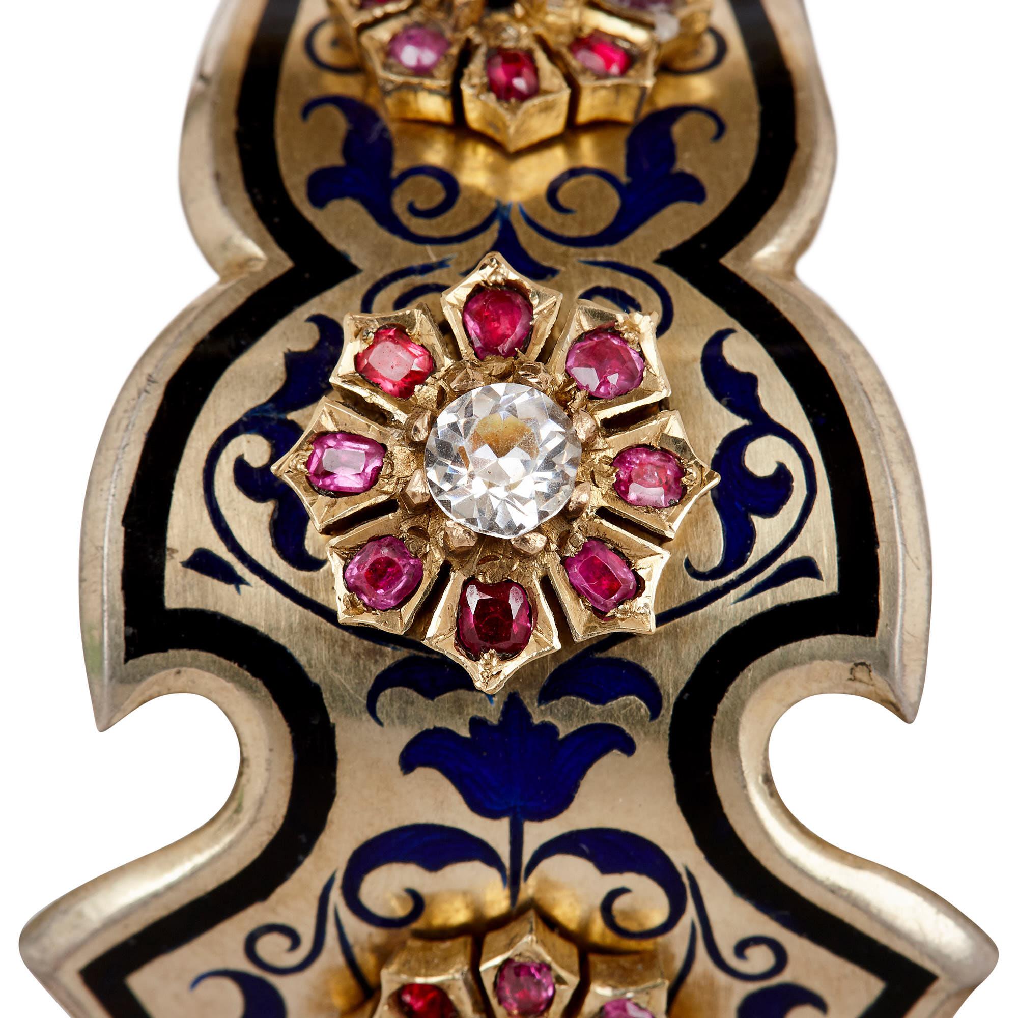 European Jewish Silver, Enamel and Jewel Torah Crown Keter For Sale