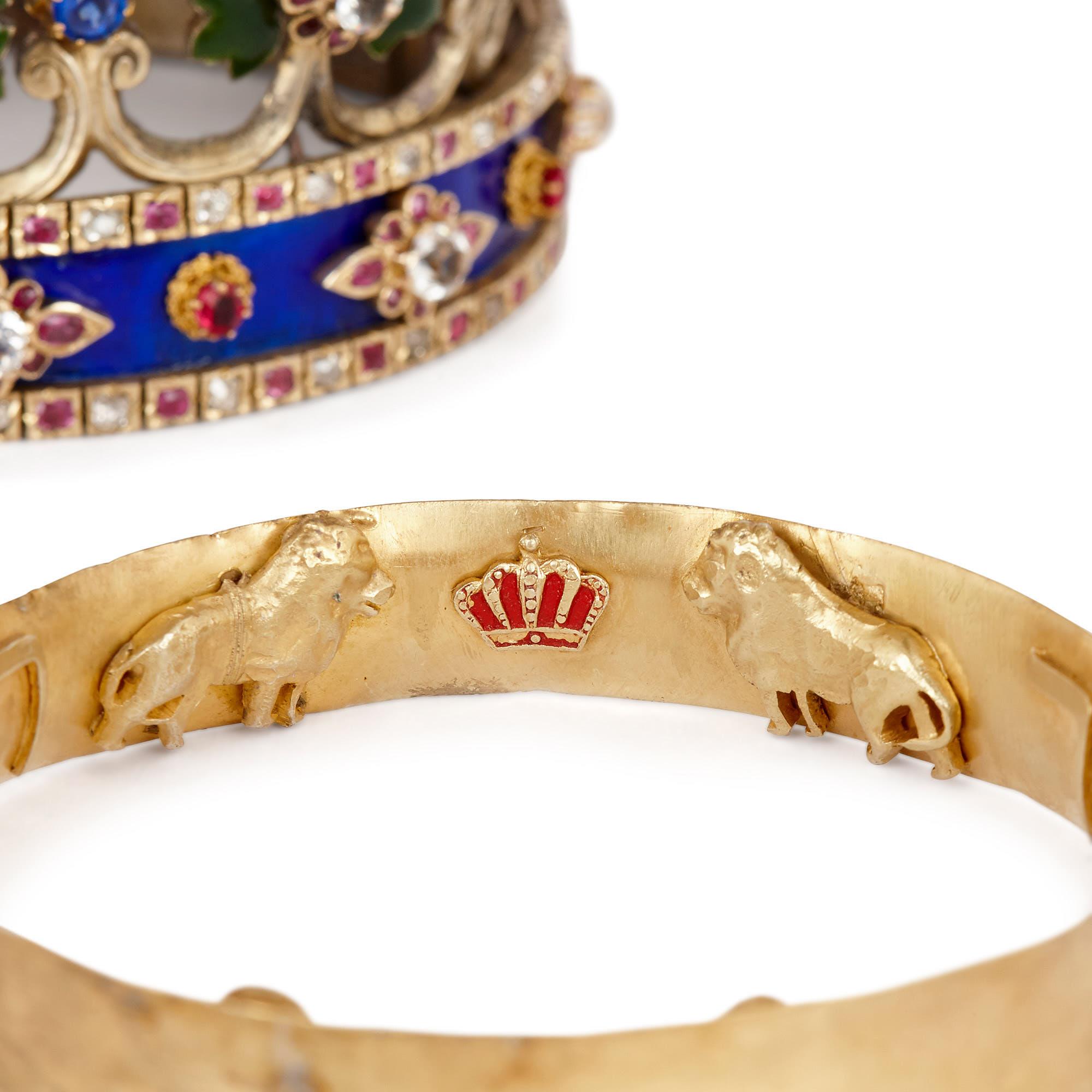 19th Century Jewish Silver, Enamel and Jewel Torah Crown Keter For Sale