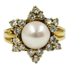 Vintage Jewish Star Diamond and Cultured Pearl Ring