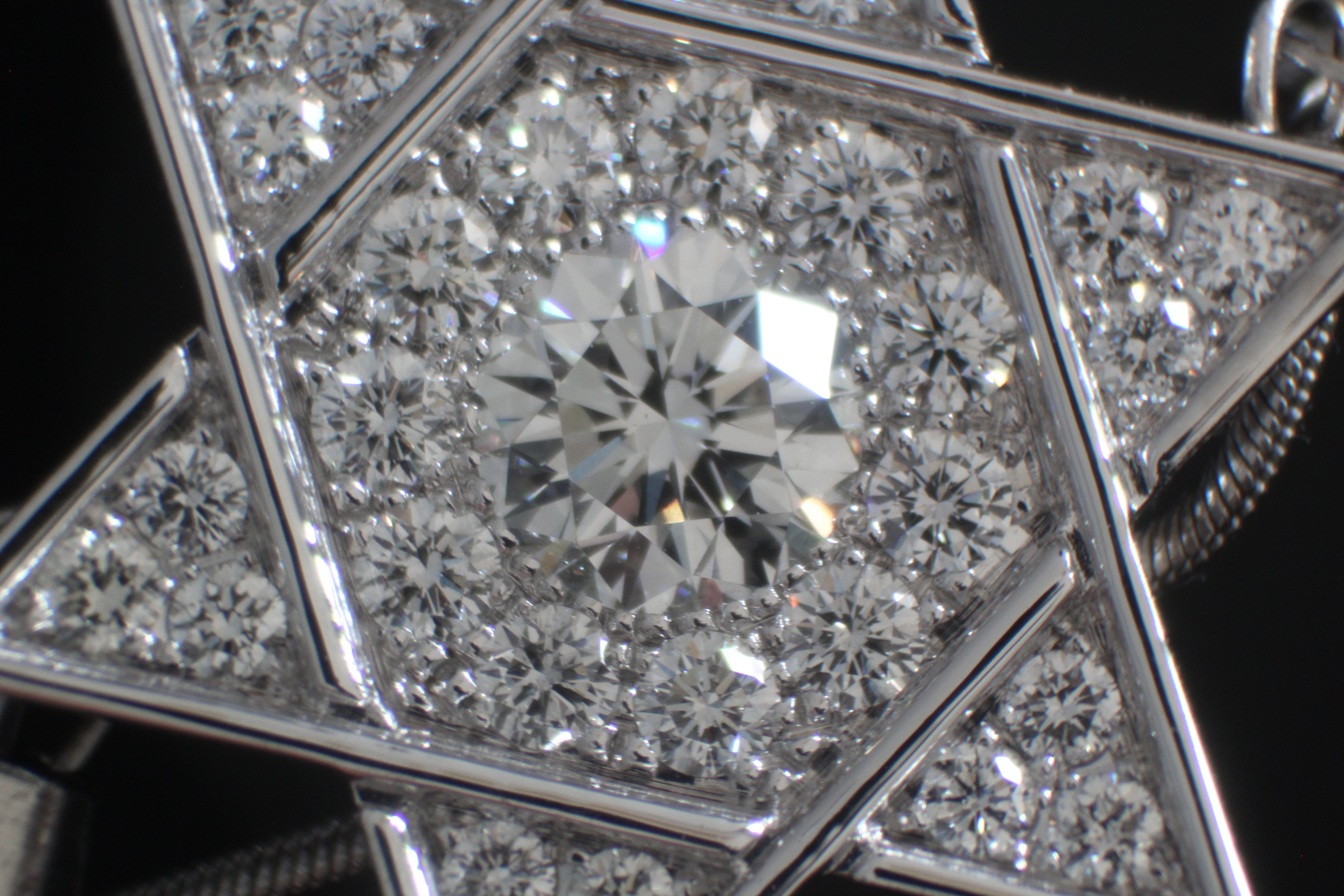 Contemporary Jewish Star of David Diamond Pendant, Reversible, Platinum, Ben Dannie Design For Sale
