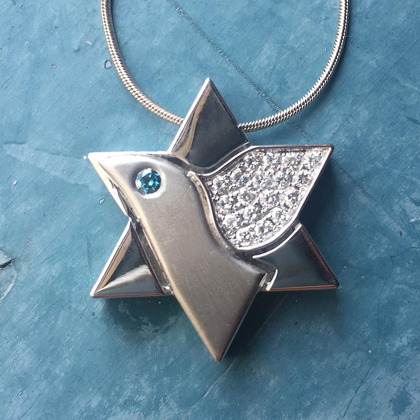 Women's or Men's Jewish Star of David Diamond Pendant, Reversible, Platinum, Ben Dannie Design For Sale