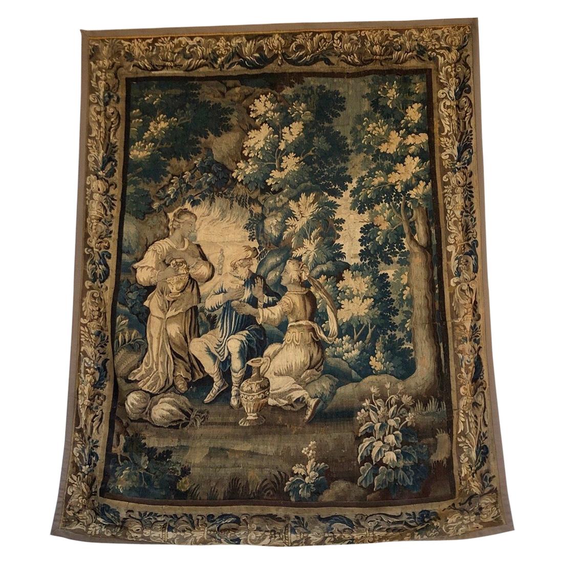 Jewish Tapestry Depicting Lots Flight From Sodom, Flemish 18th Century For Sale