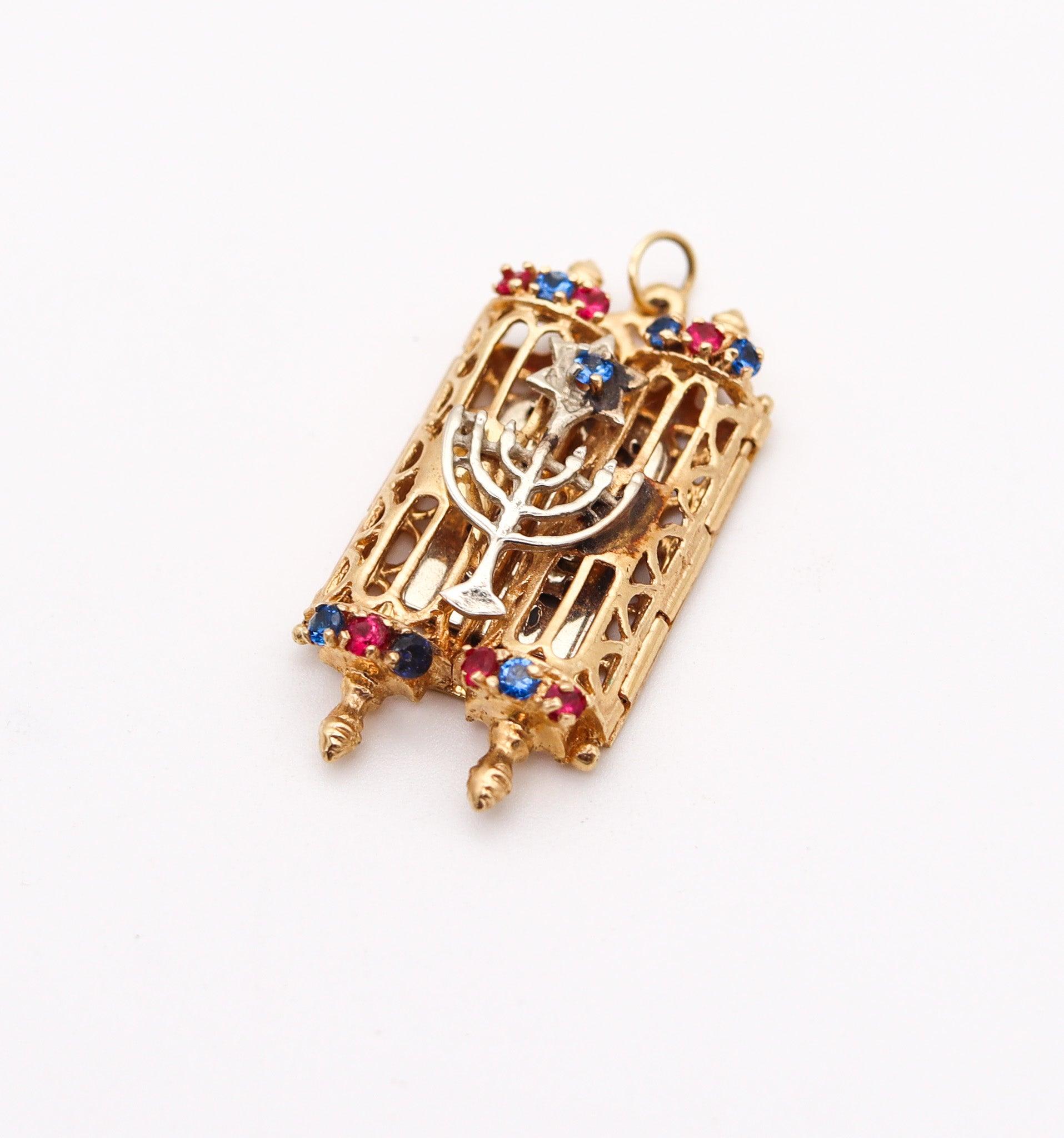 Modern JEWISH TORAH Pendant With Menorah And Number 13 In 14Kt Yellow Gold