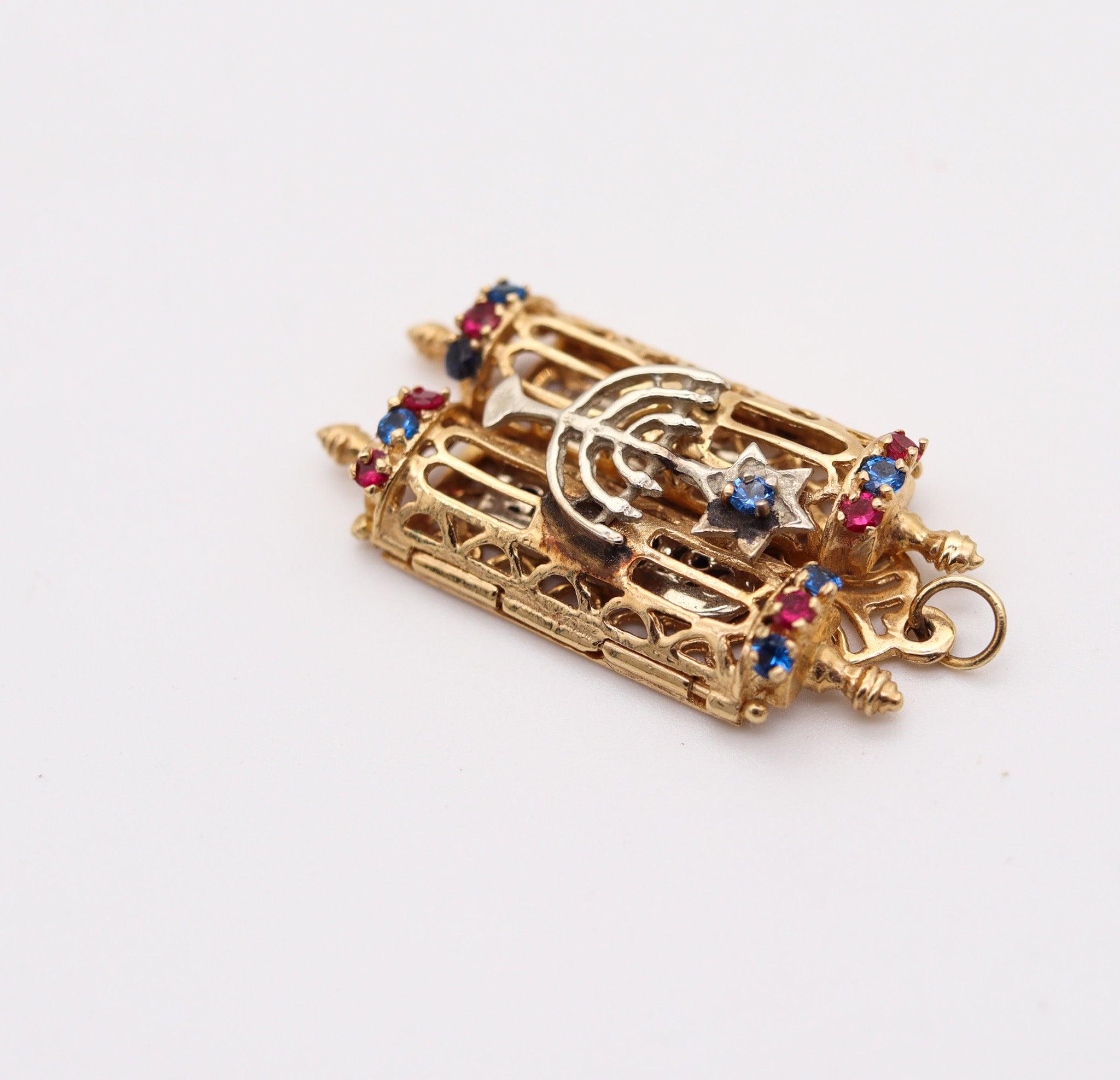 Women's or Men's JEWISH TORAH Pendant With Menorah And Number 13 In 14Kt Yellow Gold