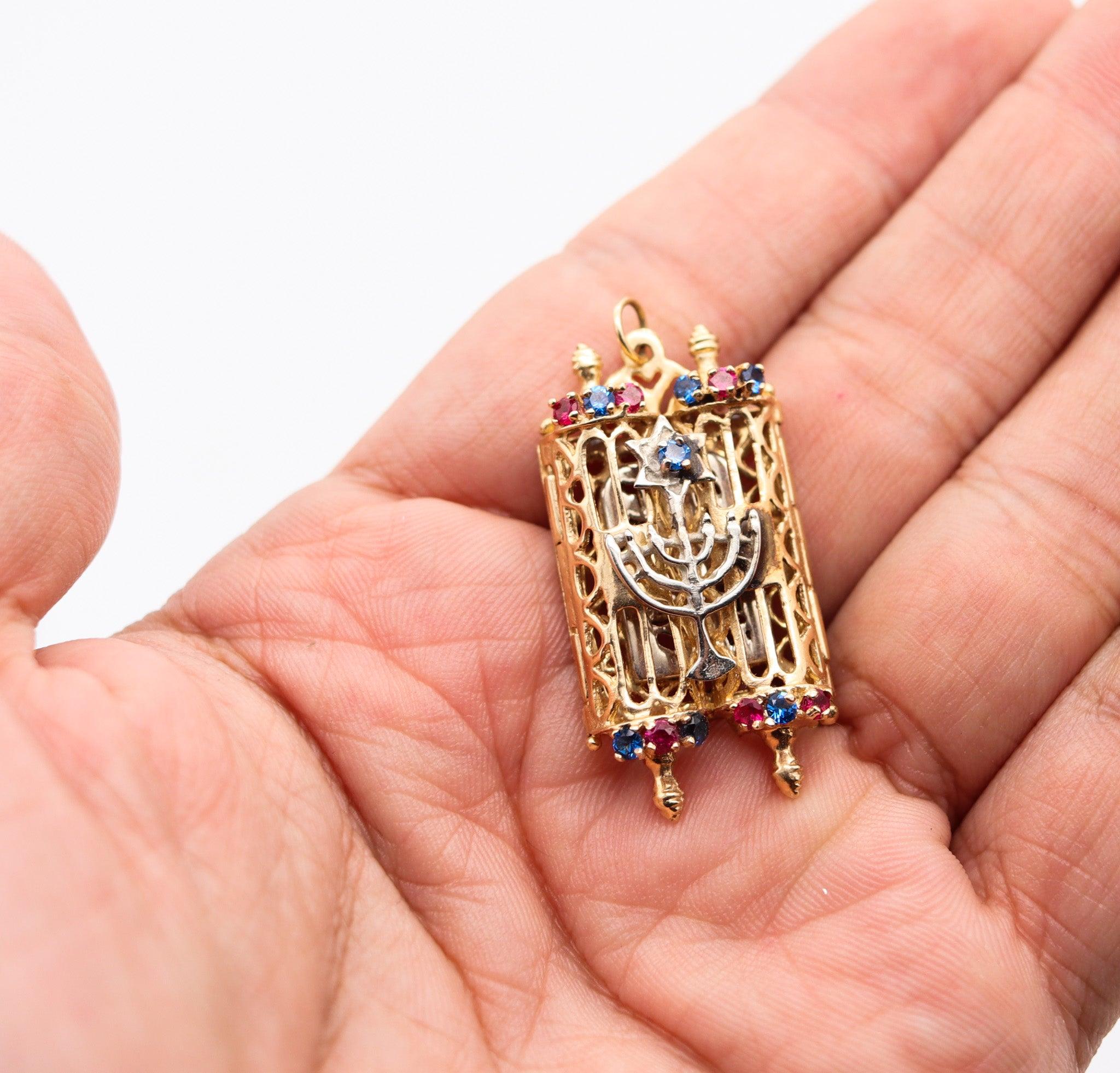 JEWISH TORAH Pendant With Menorah And Number 13 In 14Kt Yellow Gold 1