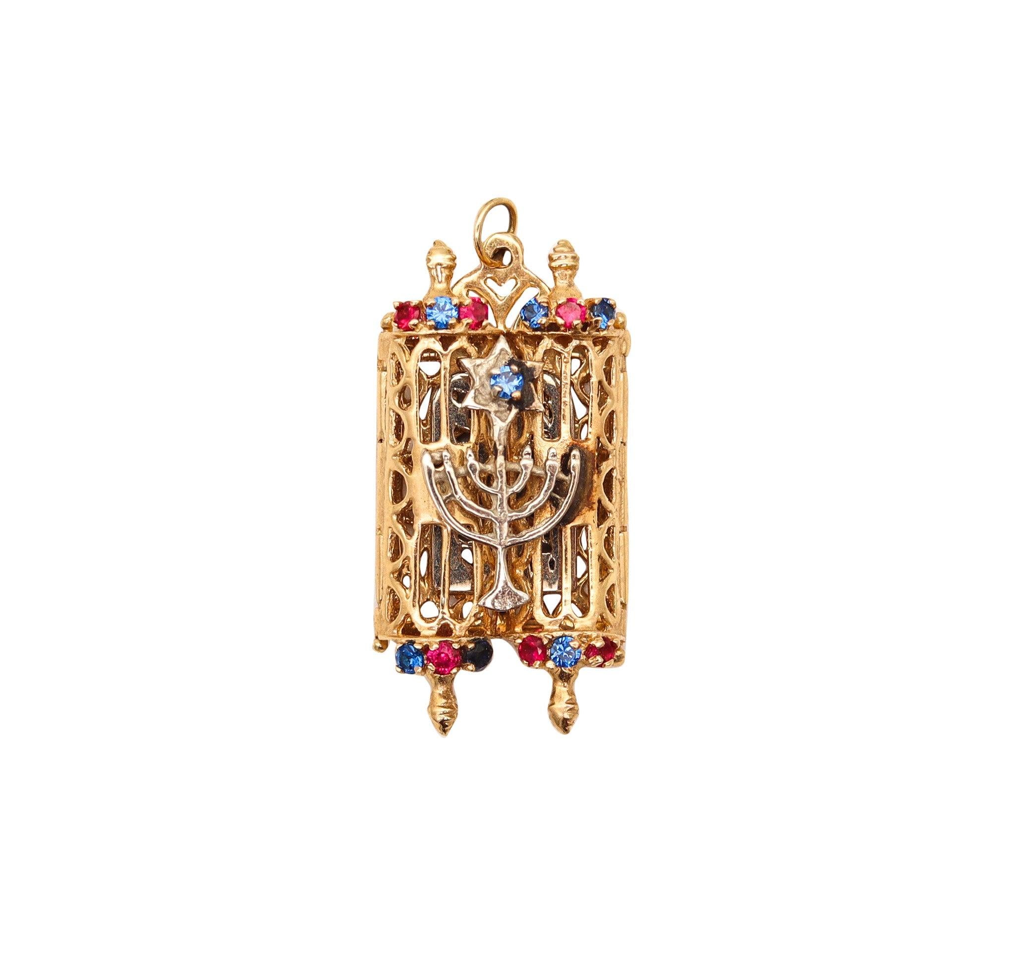JEWISH TORAH Pendant With Menorah And Number 13 In 14Kt Yellow Gold 3