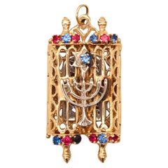 JEWISH TORAH Pendant With Menorah And Number 13 In 14Kt Yellow Gold