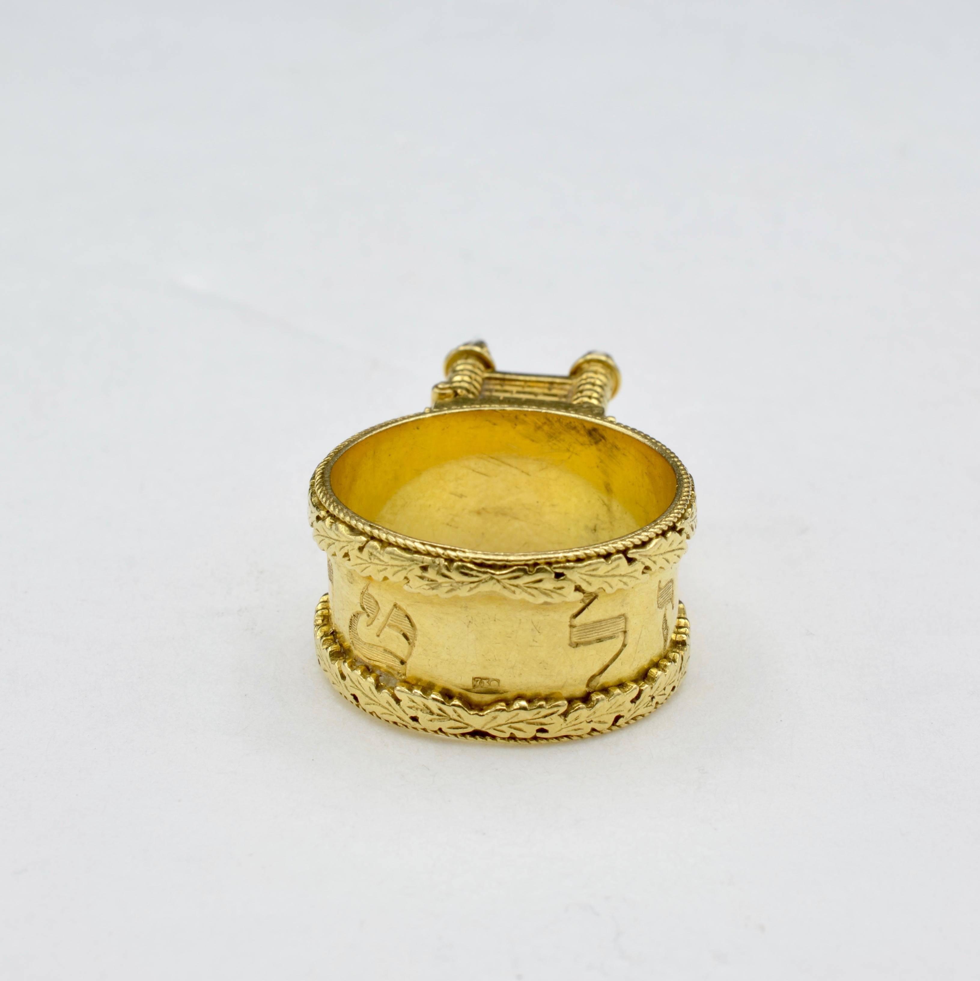 Artisan Jewish Wedding Castle Ring Yellow Gold Enamel