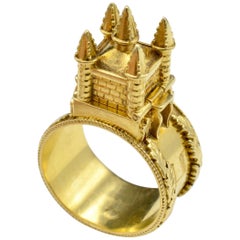 Jewish Wedding Castle Ring Yellow Gold Enamel