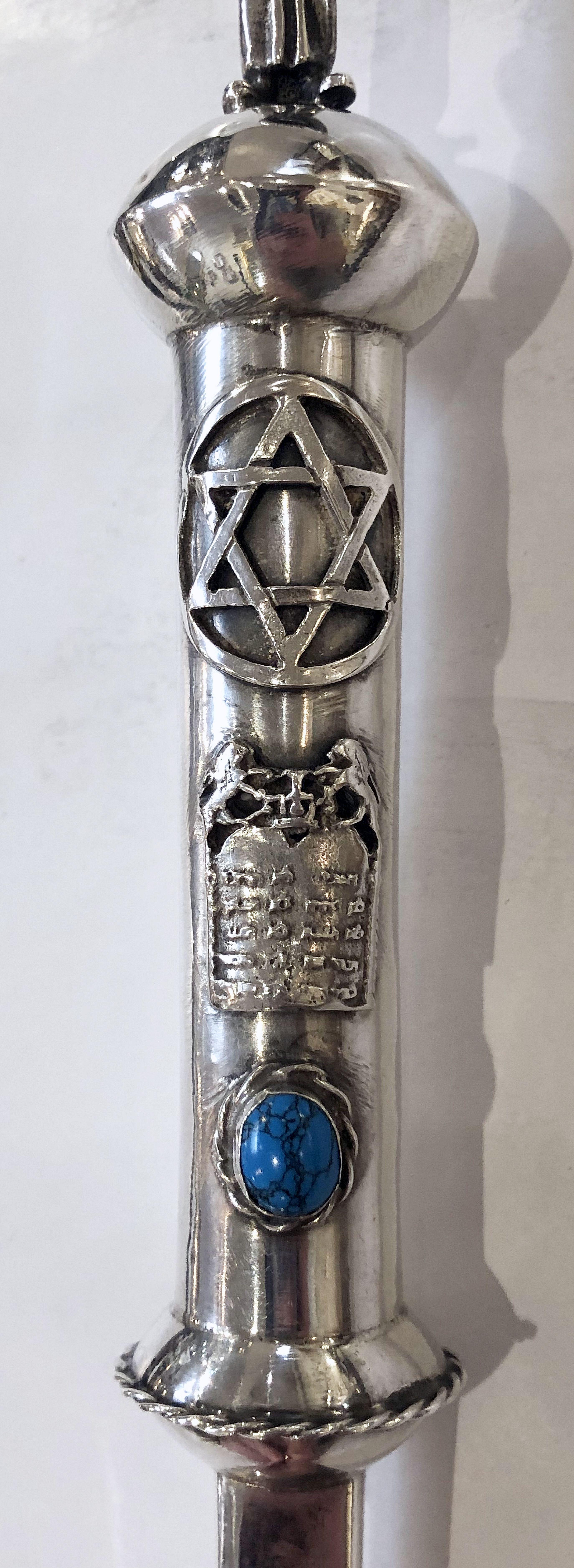 Jewish Yad or Torah Pointer of Silver with Inset Stone 4