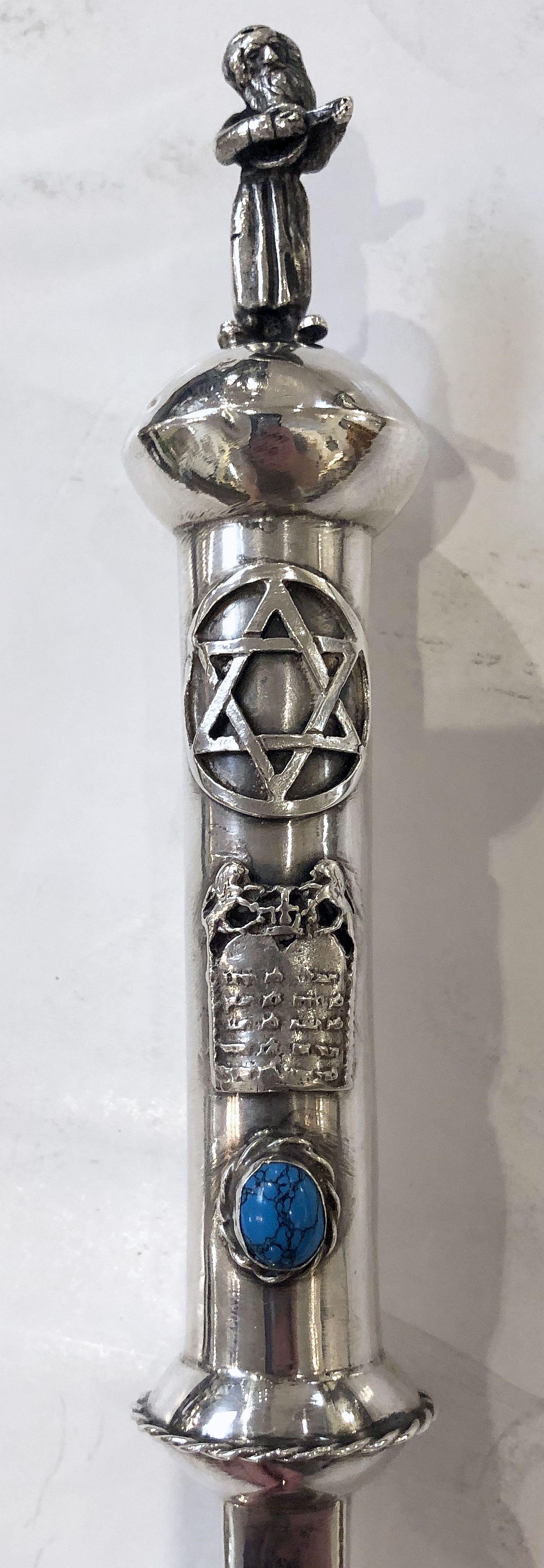Jewish Yad or Torah Pointer of Silver with Inset Stone 2
