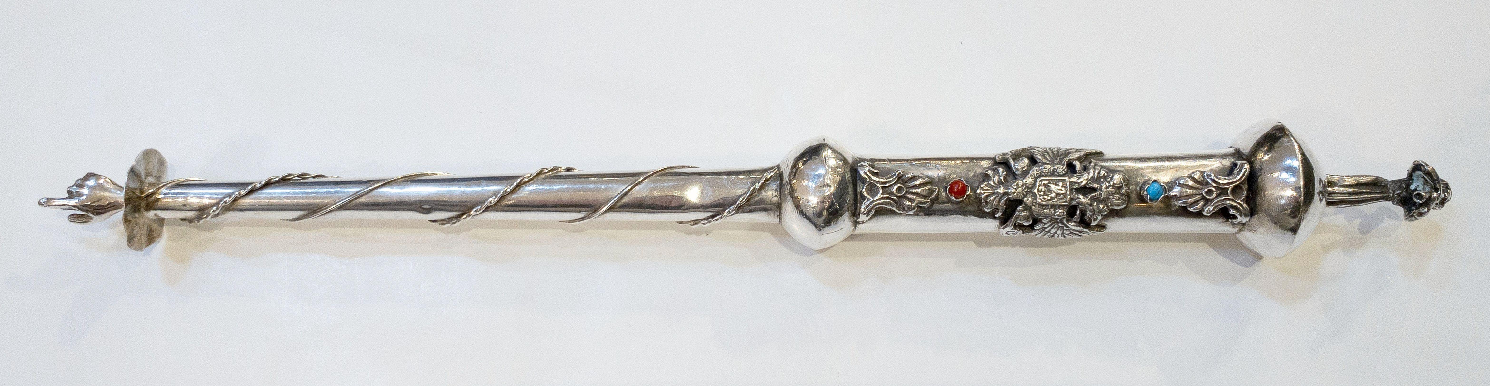 Jewish Yad or Torah Pointer of Silver with Inset Stones 6