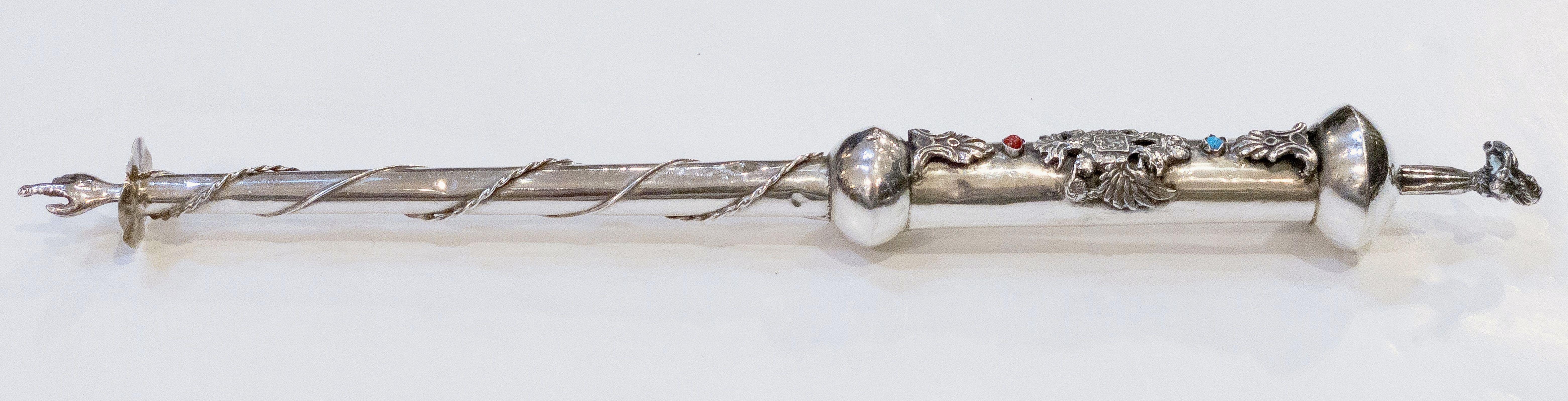 Jewish Yad or Torah Pointer of Silver with Inset Stones 7