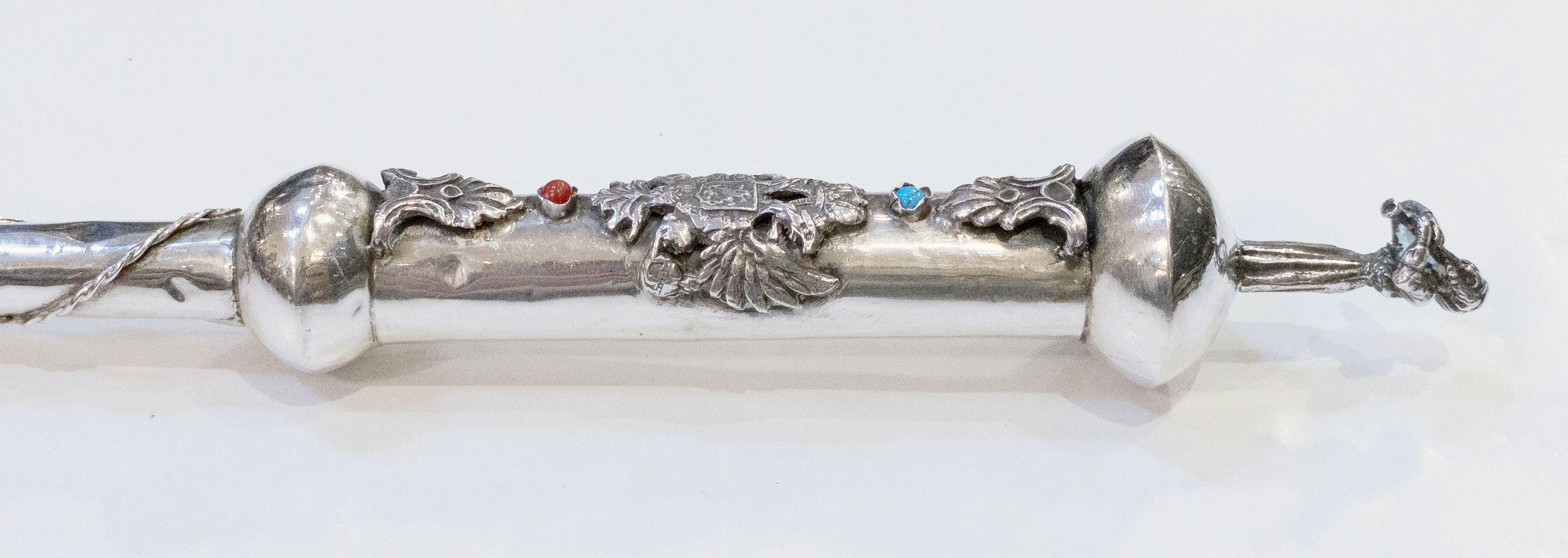 Jewish Yad or Torah Pointer of Silver with Inset Stones 8