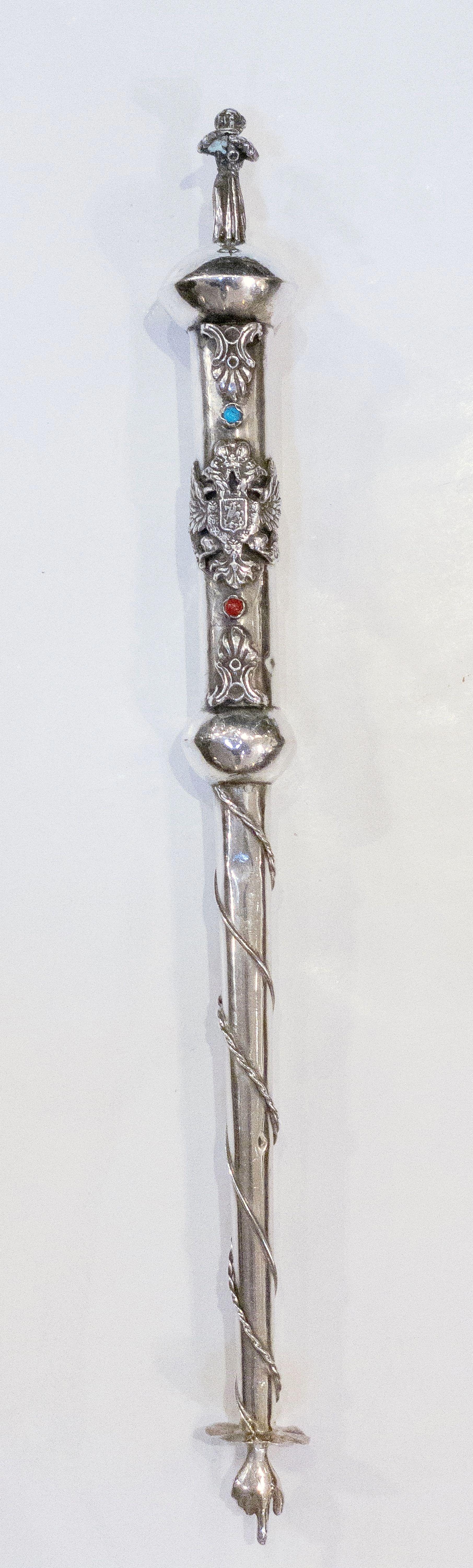 Jewish Yad or Torah Pointer of Silver with Inset Stones In Good Condition In Austin, TX