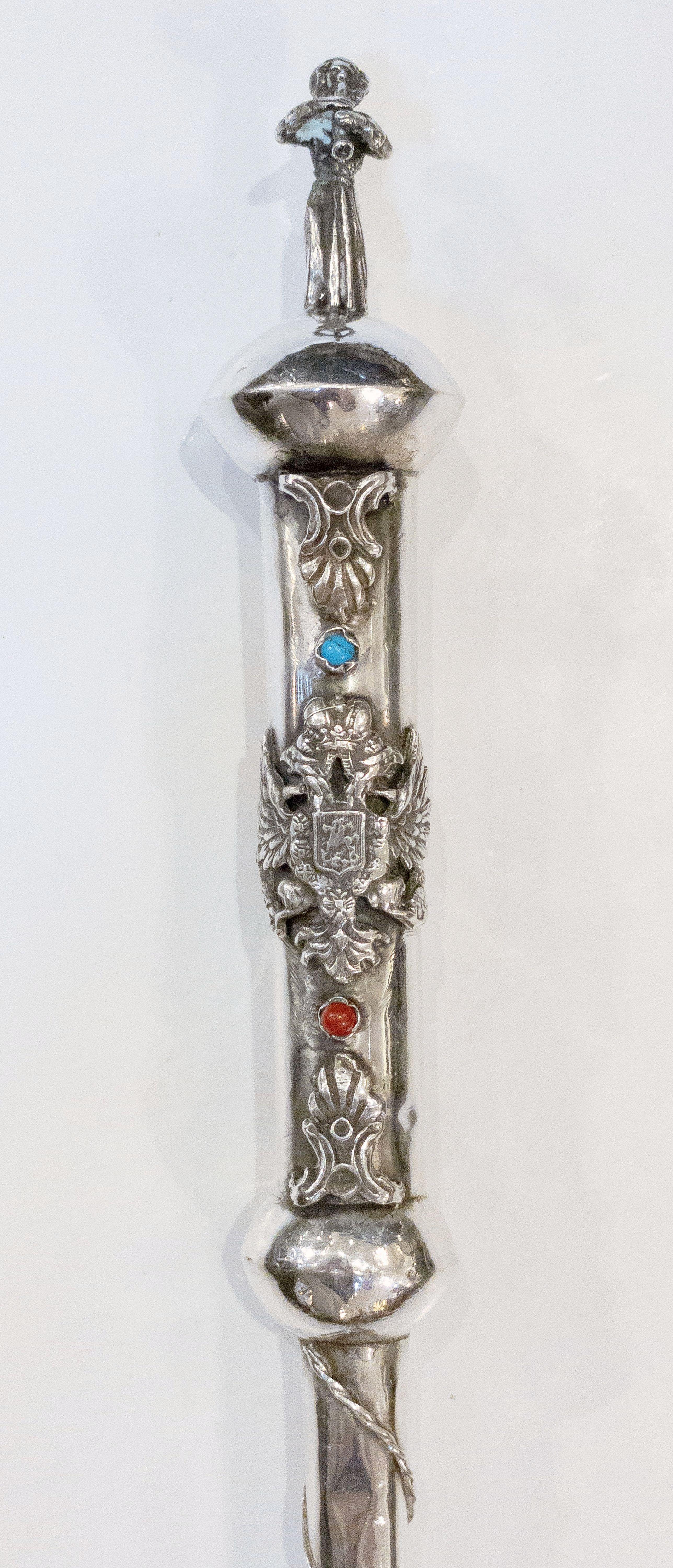 20th Century Jewish Yad or Torah Pointer of Silver with Inset Stones