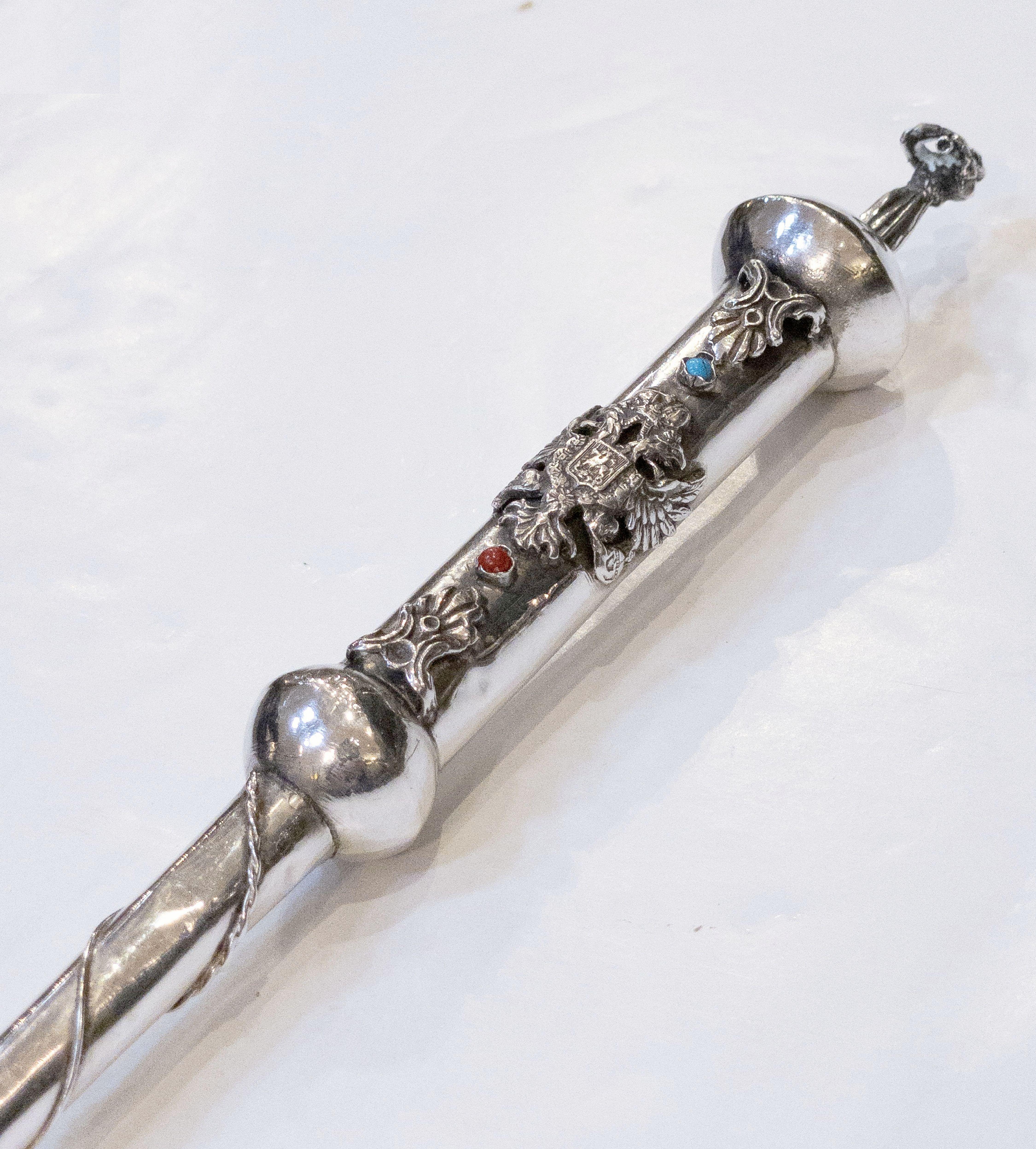 Jewish Yad or Torah Pointer of Silver with Inset Stones 4