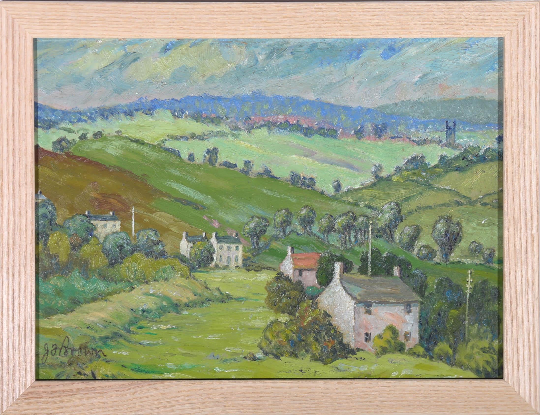 J.F. Brown - Mid 20th Century Oil, Little Hamlet, Lake District For Sale 3
