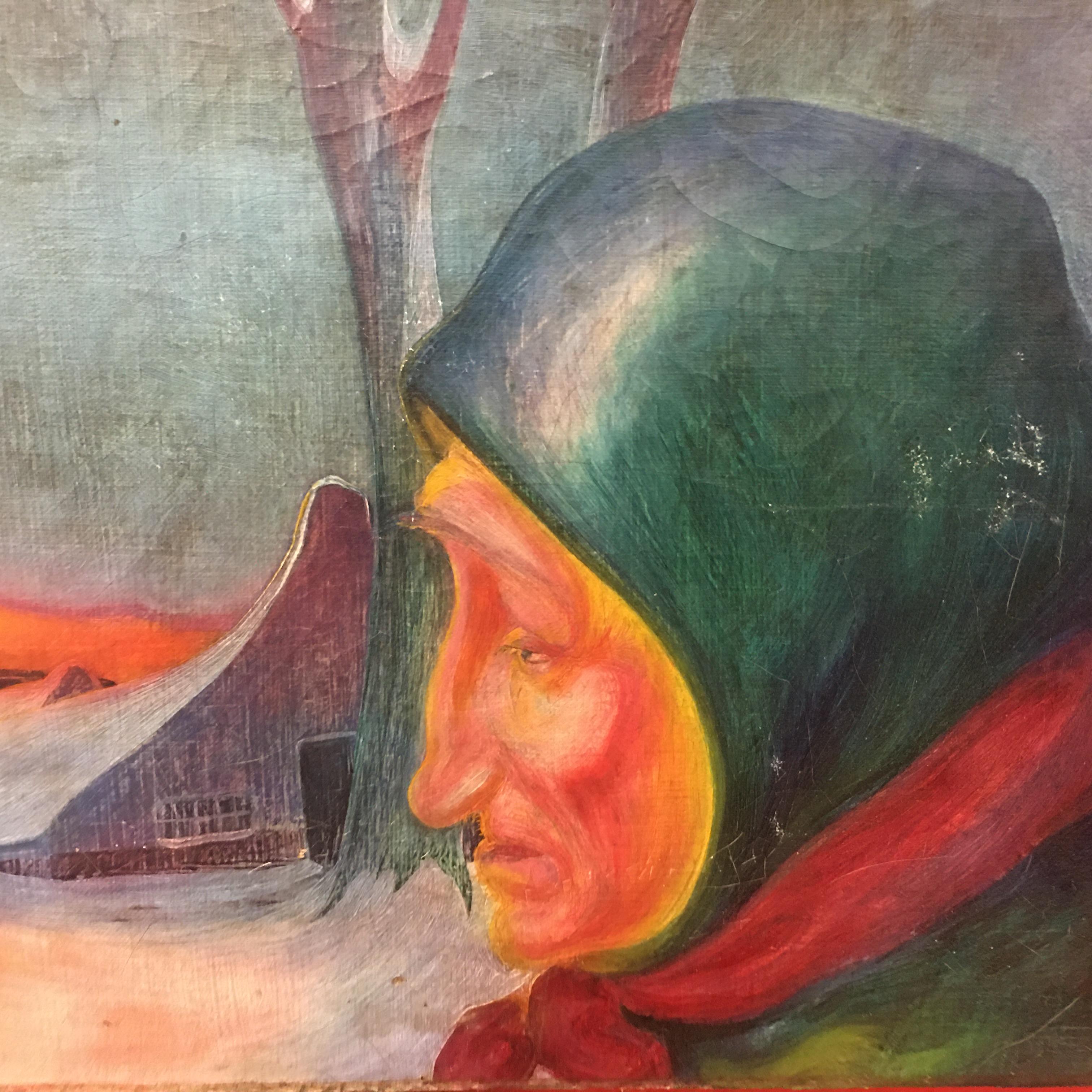 J.f Contre, Huile Sur Toile, Signée.