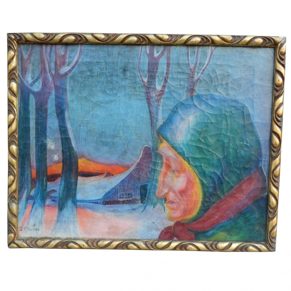 J.f Contre, Huile Sur Toile, Signée im Angebot 1