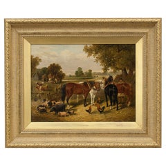 J.F. Herring Jnr Oil On Canvas, Idyllic Farmyard Scene