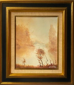 Vintage Lake's lights by J.F Mayer - Oil on canvas 22x27 cm