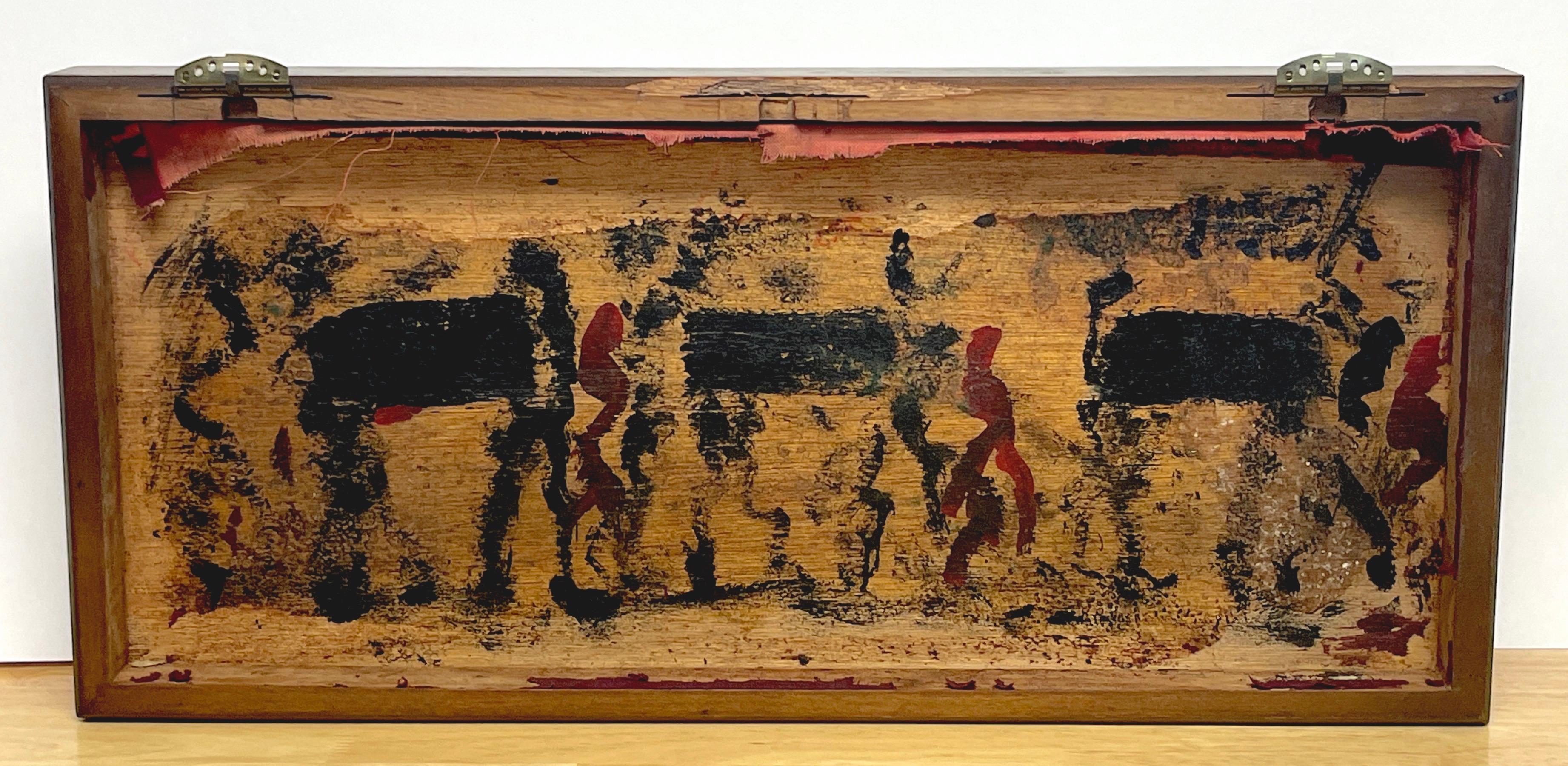 JFK MLK RFK- NO MORE DREAMS
Purvis Young (1989-1999)

A moving mourning work, depicting a funeral procession of John F. Kennedy, Martin L. King and Robert F. Kennedy. 

Painted on a found object a wood metal hinged lid, with remnants of