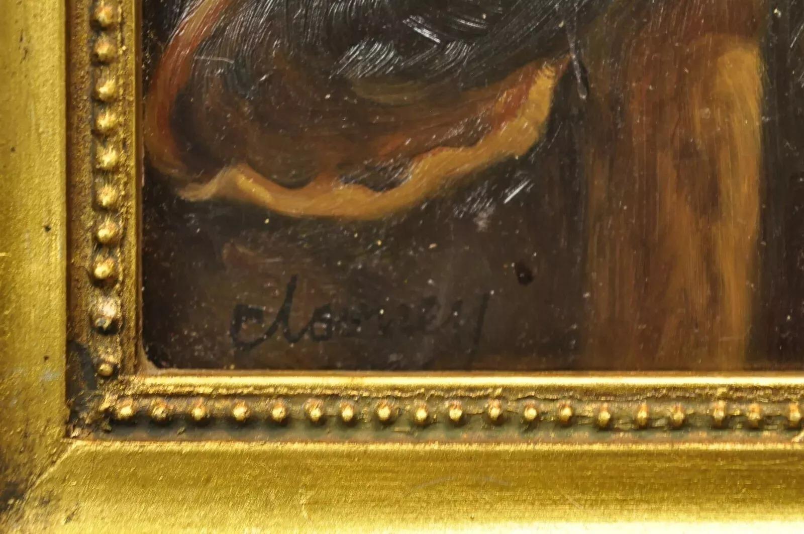 Unknown JG Clonney Oil on Board Framed Royal Dog Golden Lab Anthropomorphism Painting For Sale
