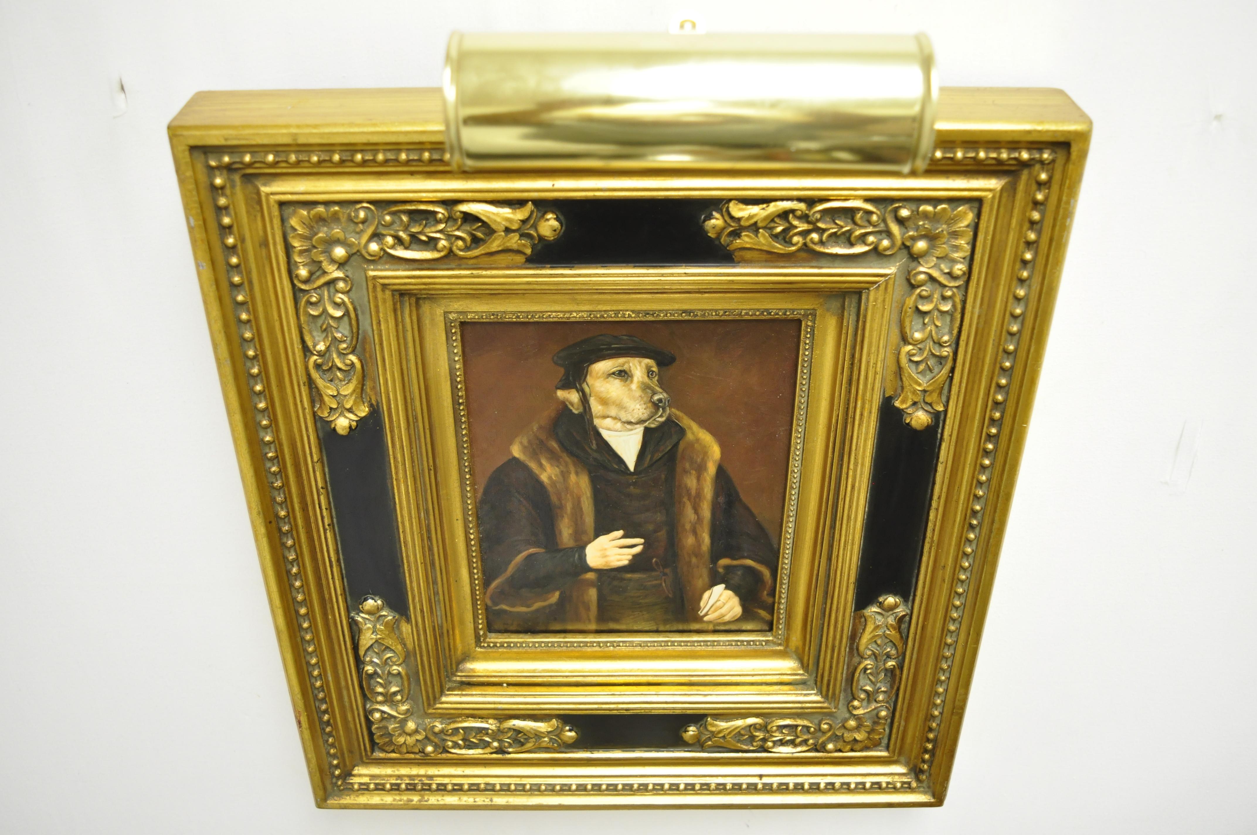 Wood J.G. Clonney Signed Oil on Board Framed Royal Dog Golden Lab Painting Portrait For Sale