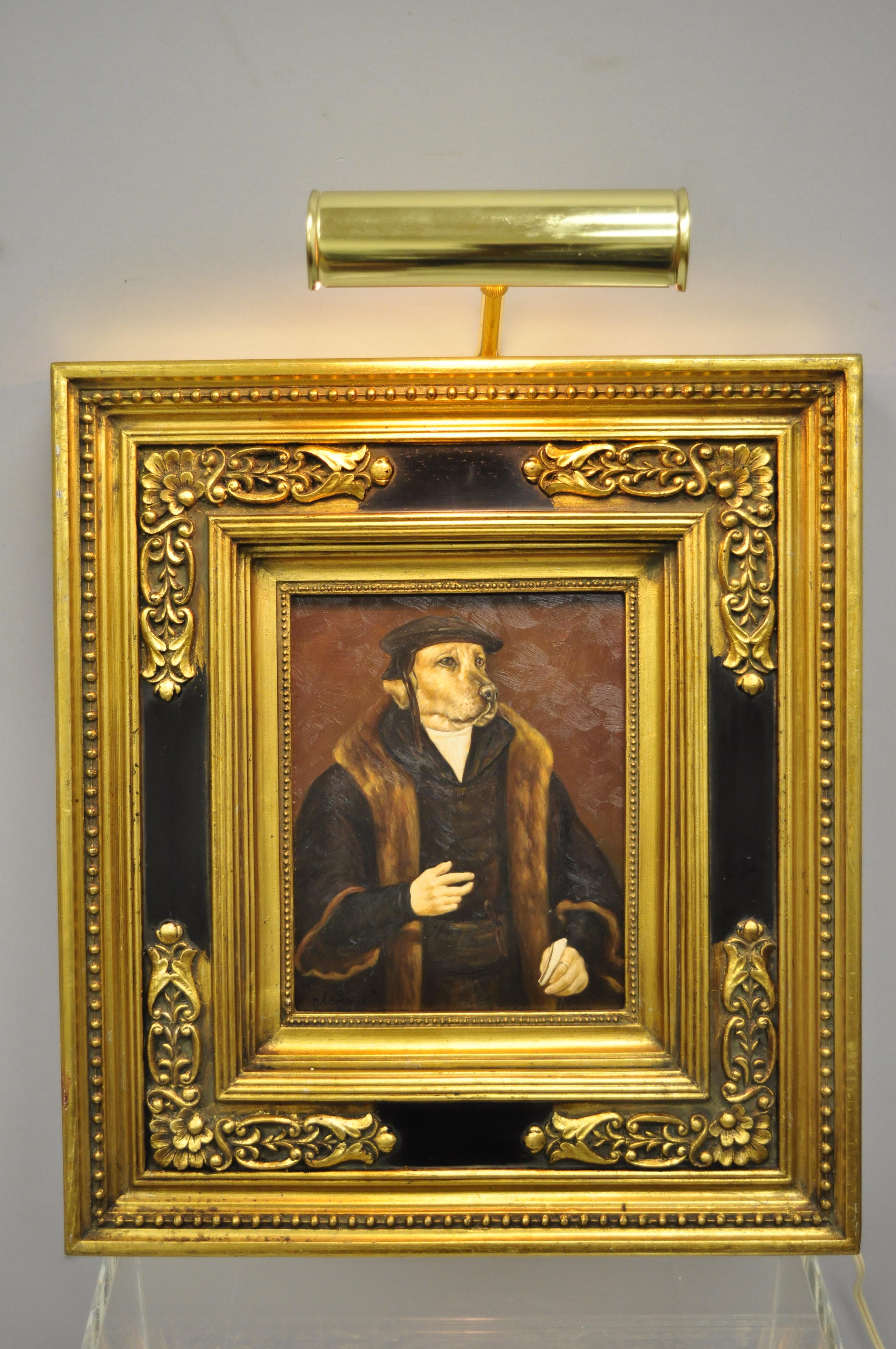 J.G. Clonney signé huile sur panneau encadré Royal chien golden lab portrait peinture.