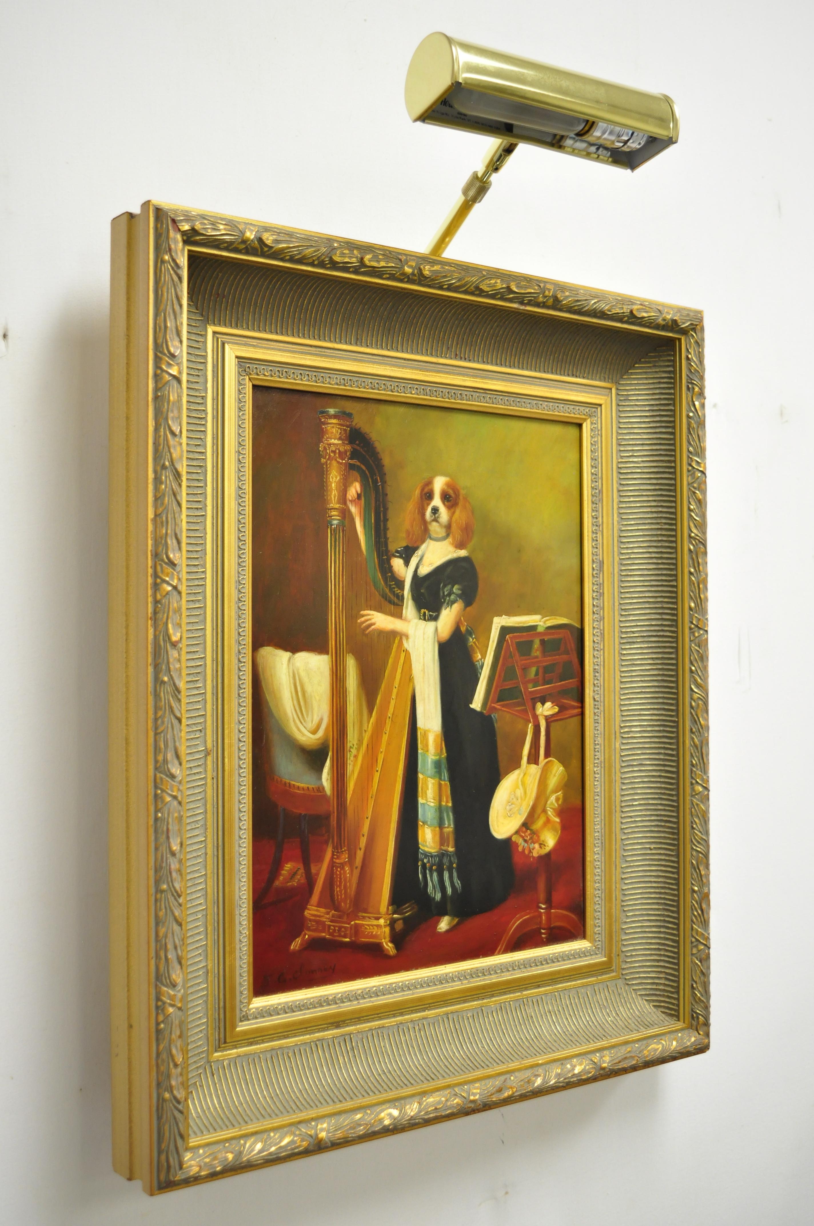 J.G. Peinture à l'huile sur panneau, portrait d'un chien royal et d'un épagneul, signée Clonney, cadre doré en vente 4