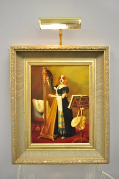 J.G. Clonney Signed Oil on Board Portrait Royal Dog Spaniel Painting Gold Frame