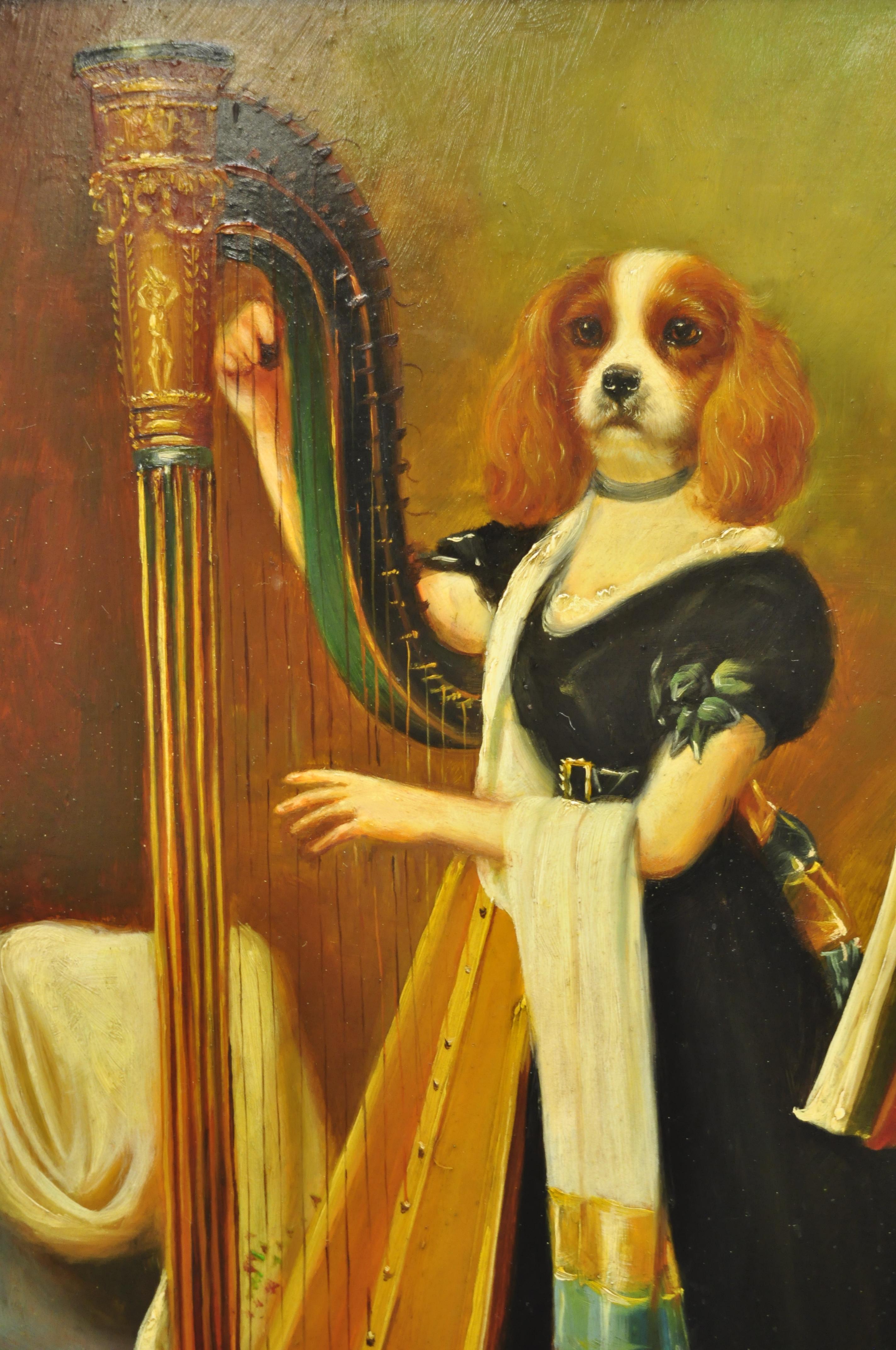 Huilé J.G. Peinture à l'huile sur panneau, portrait d'un chien royal et d'un épagneul, signée Clonney, cadre doré en vente