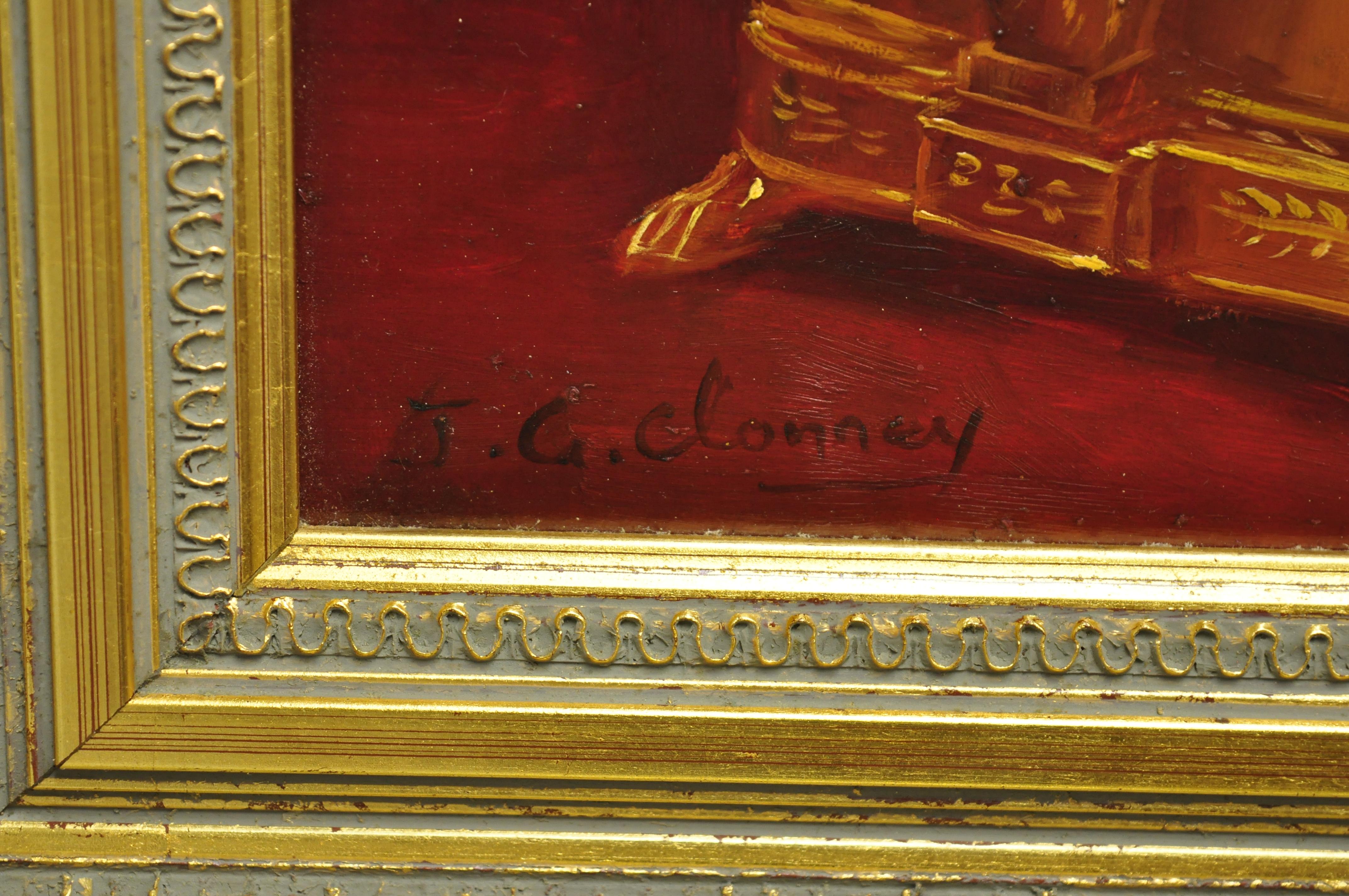 J.G. Peinture à l'huile sur panneau, portrait d'un chien royal et d'un épagneul, signée Clonney, cadre doré Bon état - En vente à Philadelphia, PA