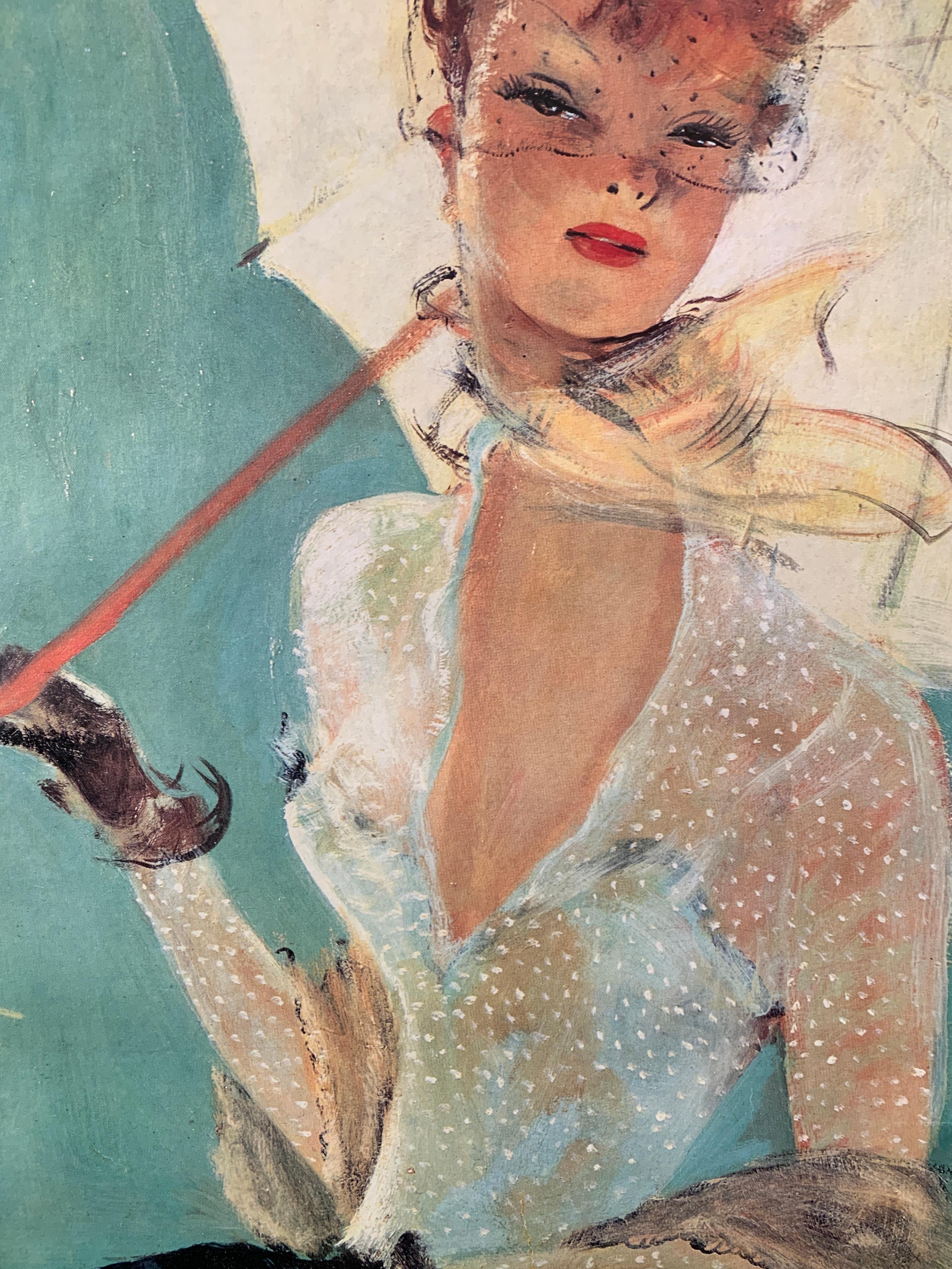 Linen J.G Domergue Galerie des Champs-Elysees Original Vintage Exhibition Poster For Sale