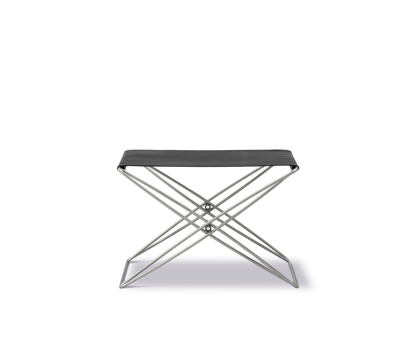 Danois Tabouret pliant JG, cuir noir/acier inoxydable brossé par Jørgen Gammelgaard en vente
