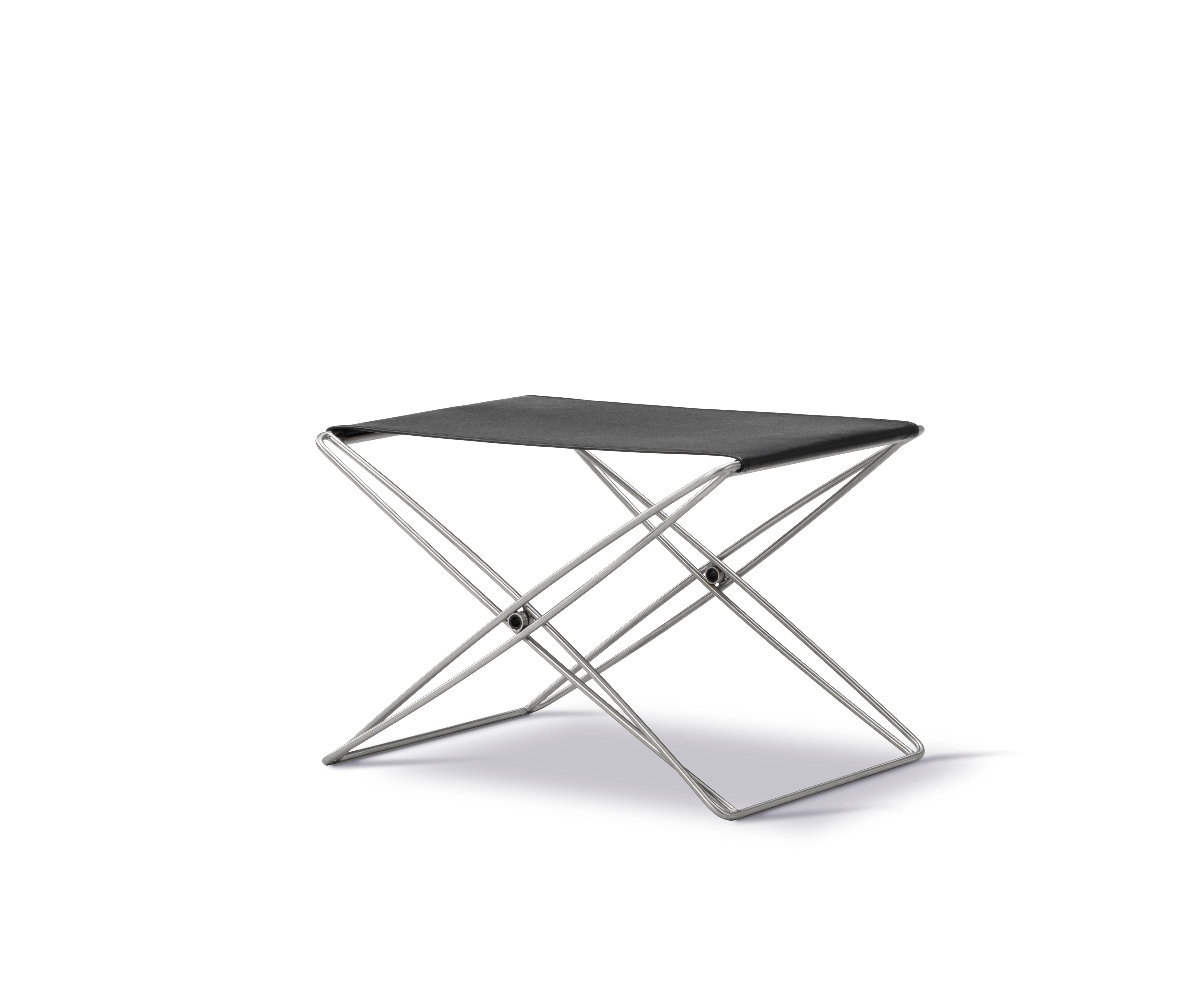 Brossé Tabouret pliant JG, cuir noir/acier inoxydable brossé par Jørgen Gammelgaard en vente