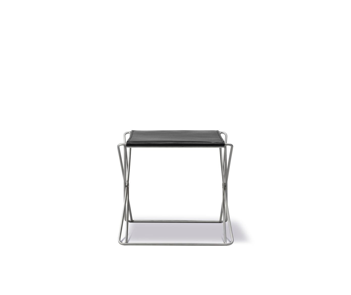 Tabouret pliant JG, cuir noir/acier inoxydable brossé par Jørgen Gammelgaard Neuf - En vente à Dubai, AE
