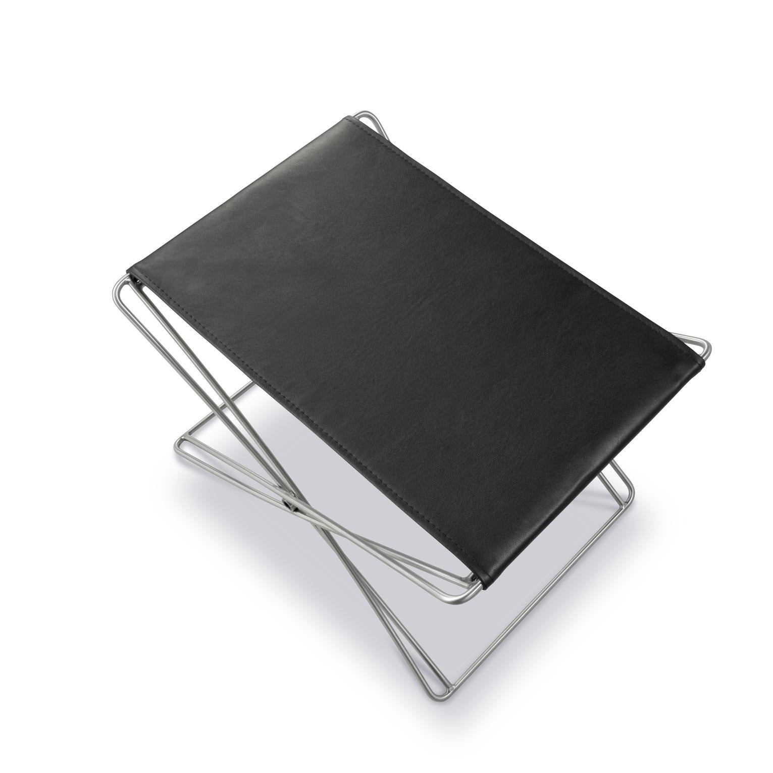 XXIe siècle et contemporain Tabouret pliant JG, cuir noir/acier inoxydable brossé par Jørgen Gammelgaard en vente