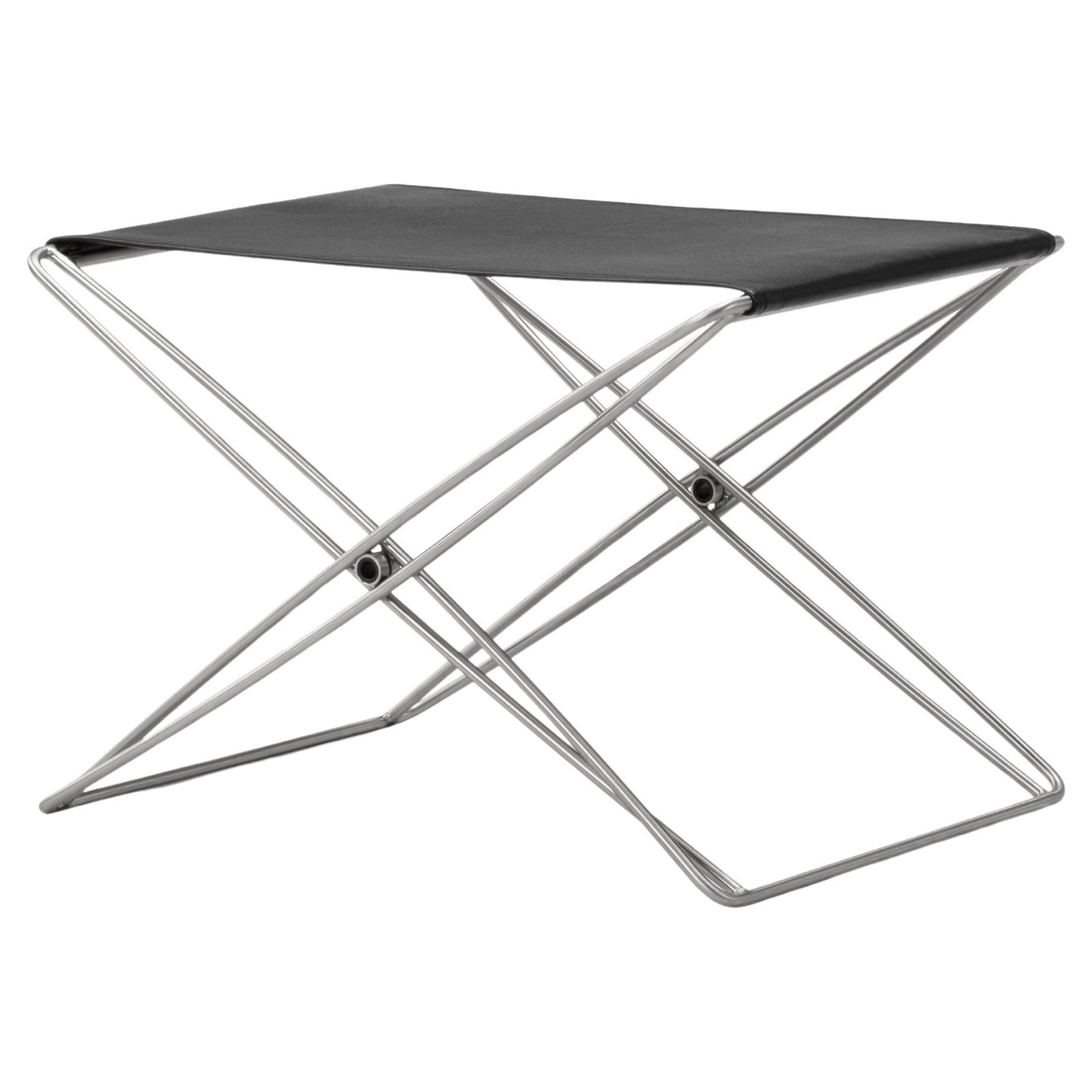 Tabouret pliant JG, cuir noir/acier inoxydable brossé par Jørgen Gammelgaard en vente