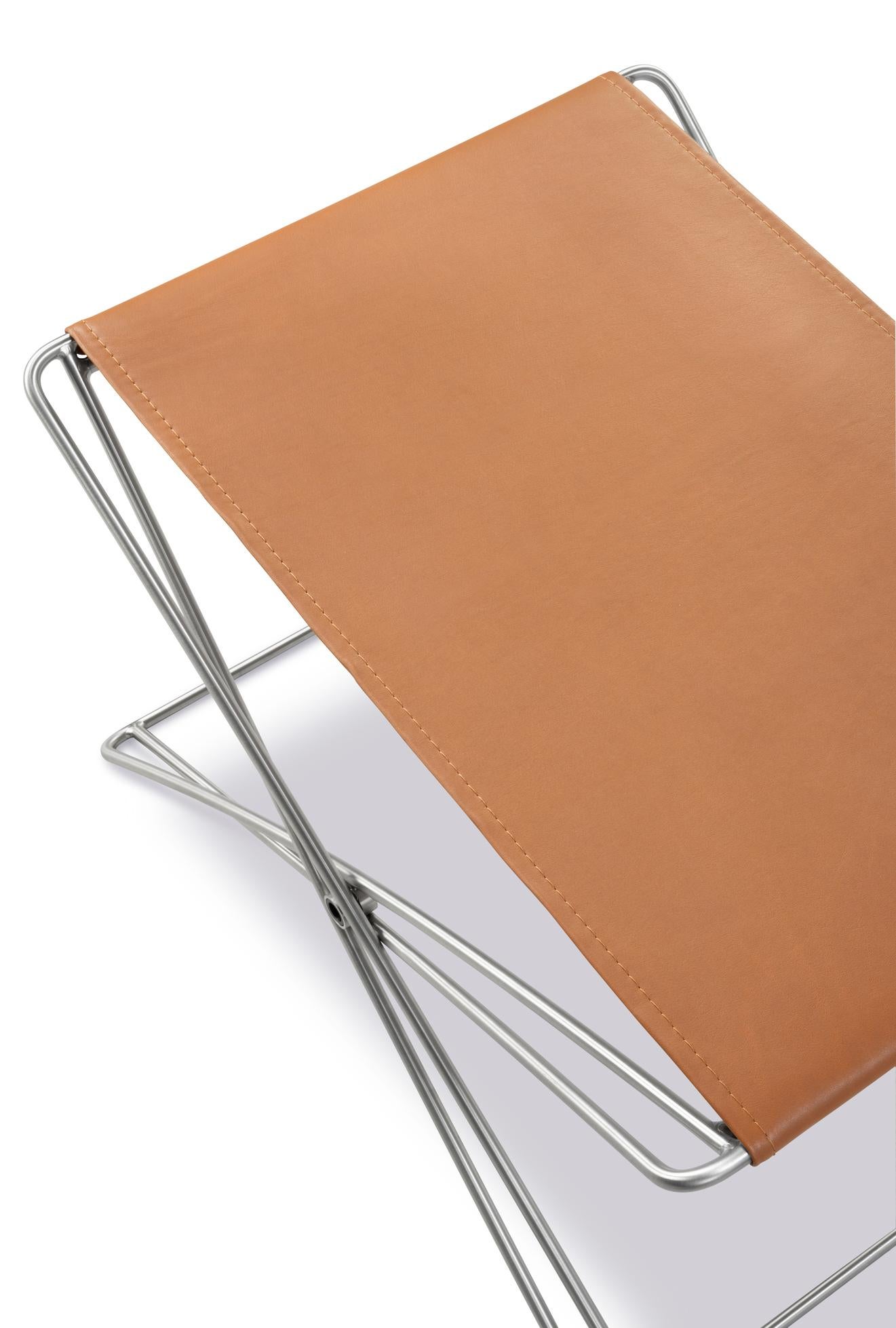JG Folding Stool, Cognac Leather/Brushed Stainless Steel by Jørgen Gammelgaard For Sale 4