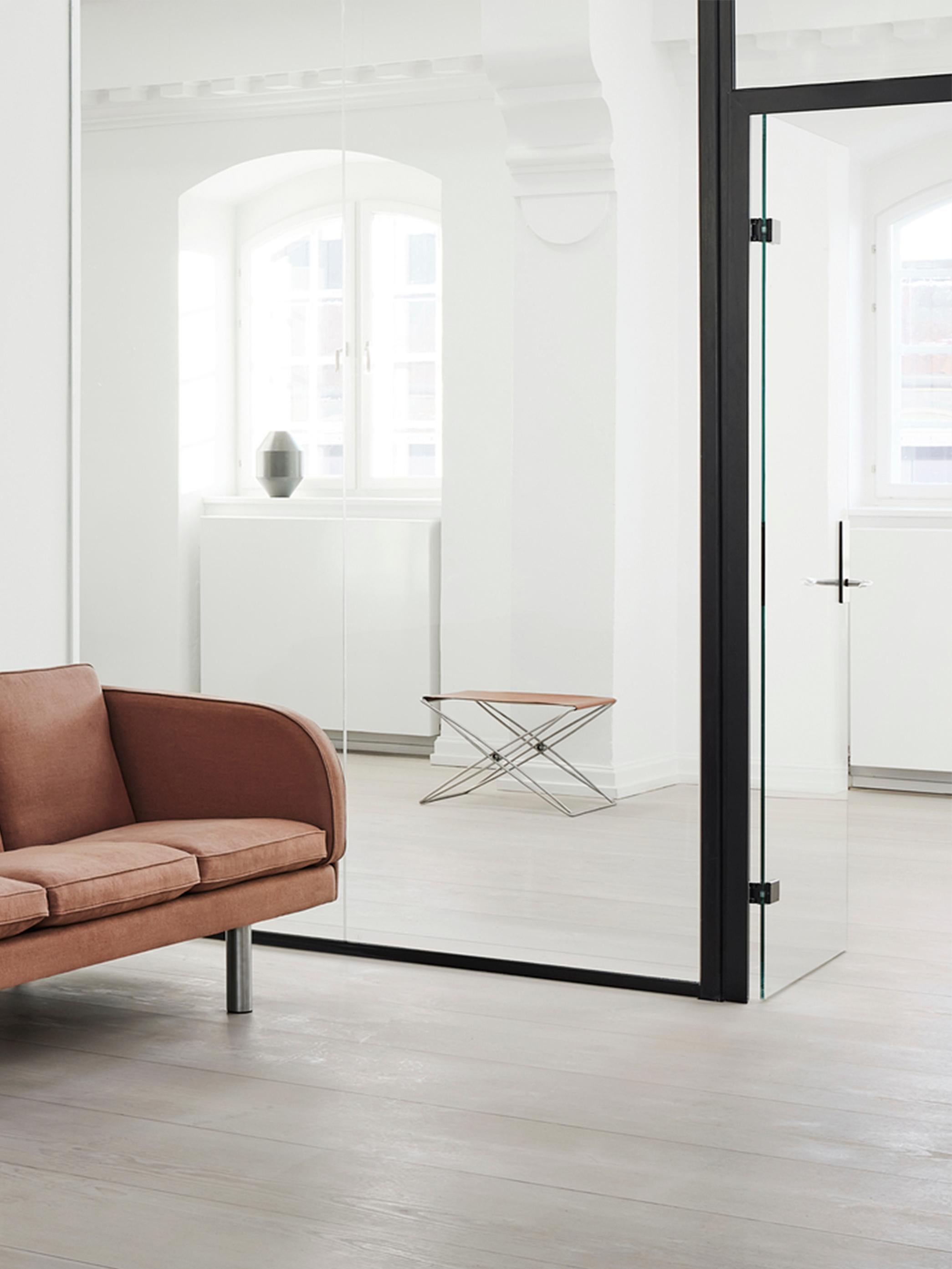 Minimalist JG Folding Stool, Cognac Leather/Brushed Stainless Steel by Jørgen Gammelgaard For Sale