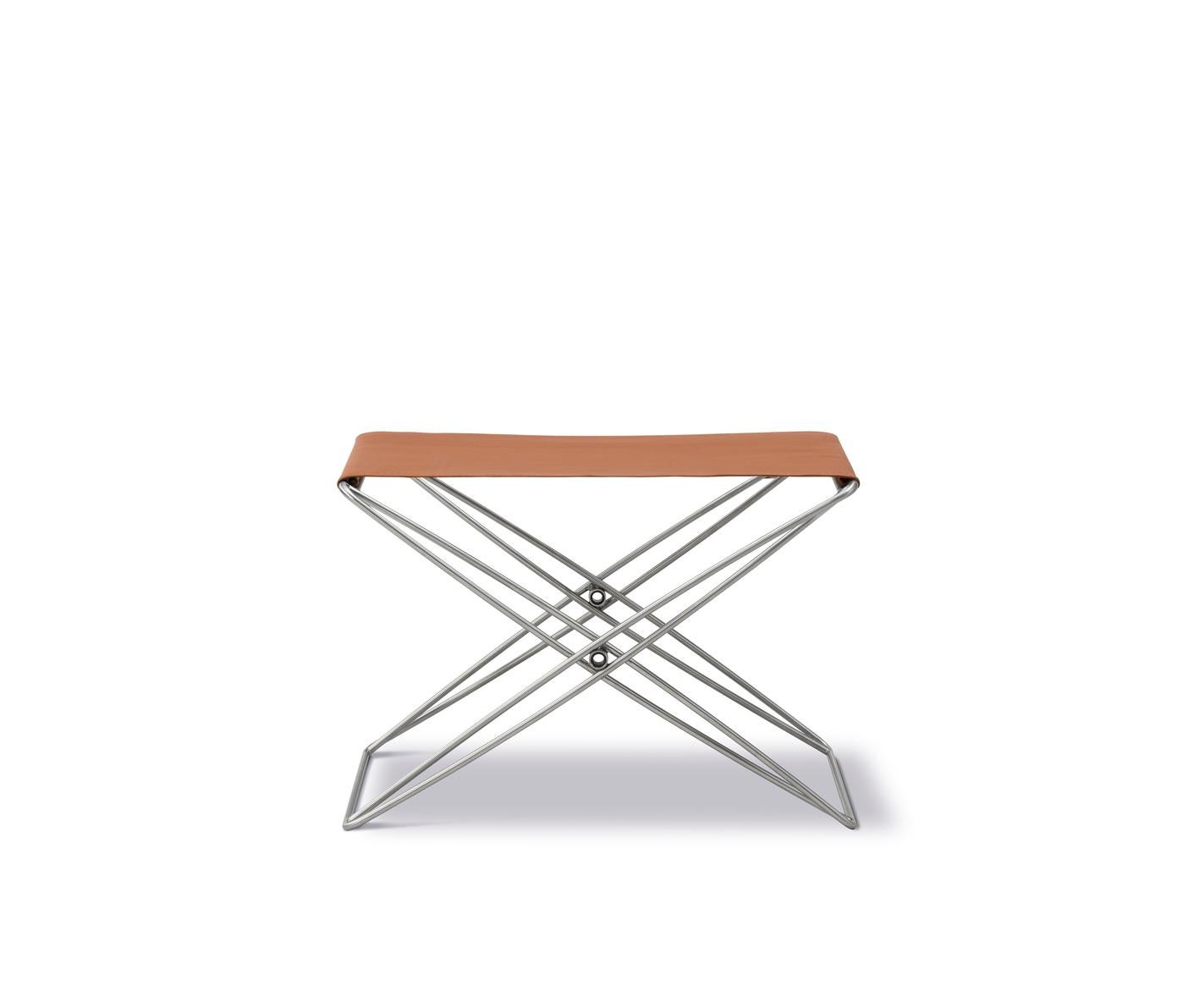 Danish JG Folding Stool, Cognac Leather/Brushed Stainless Steel by Jørgen Gammelgaard For Sale