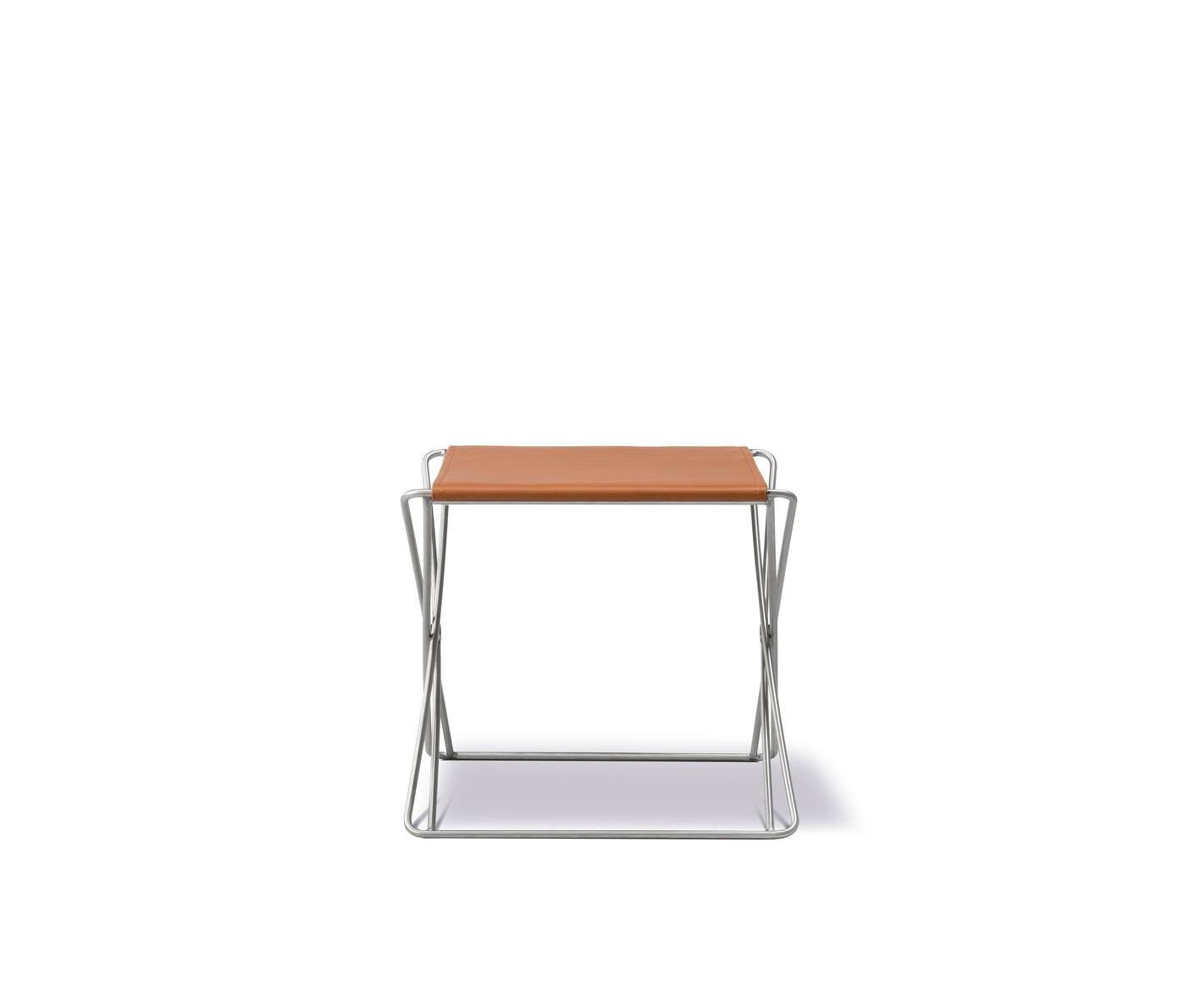 Contemporary JG Folding Stool, Cognac Leather/Brushed Stainless Steel by Jørgen Gammelgaard For Sale