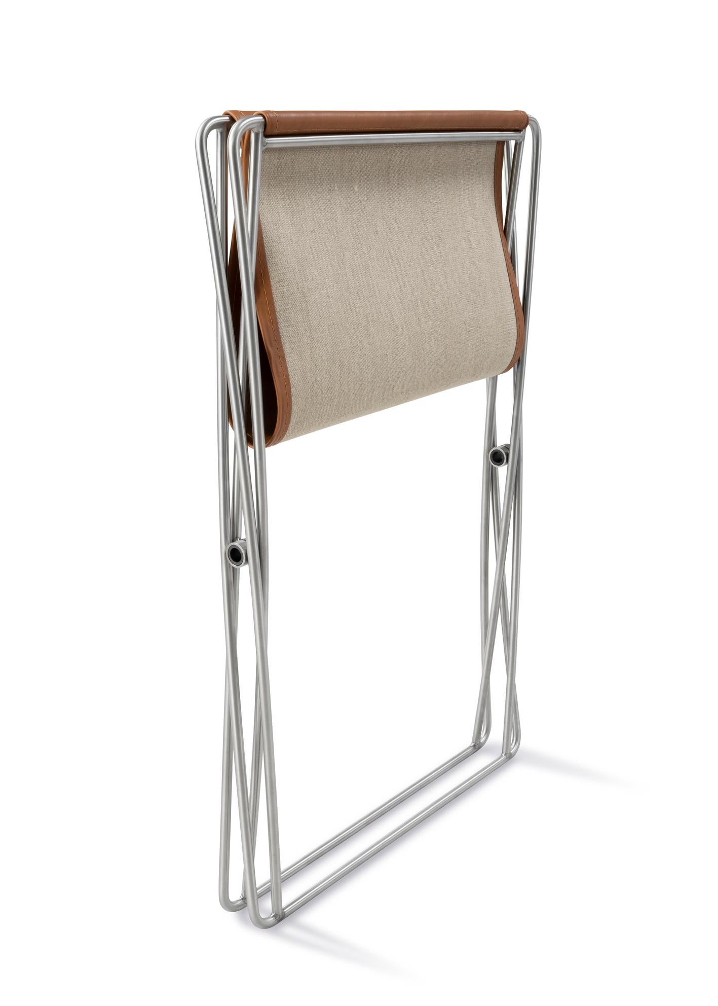 JG Folding Stool, Cognac Leather/Brushed Stainless Steel by Jørgen Gammelgaard For Sale 1
